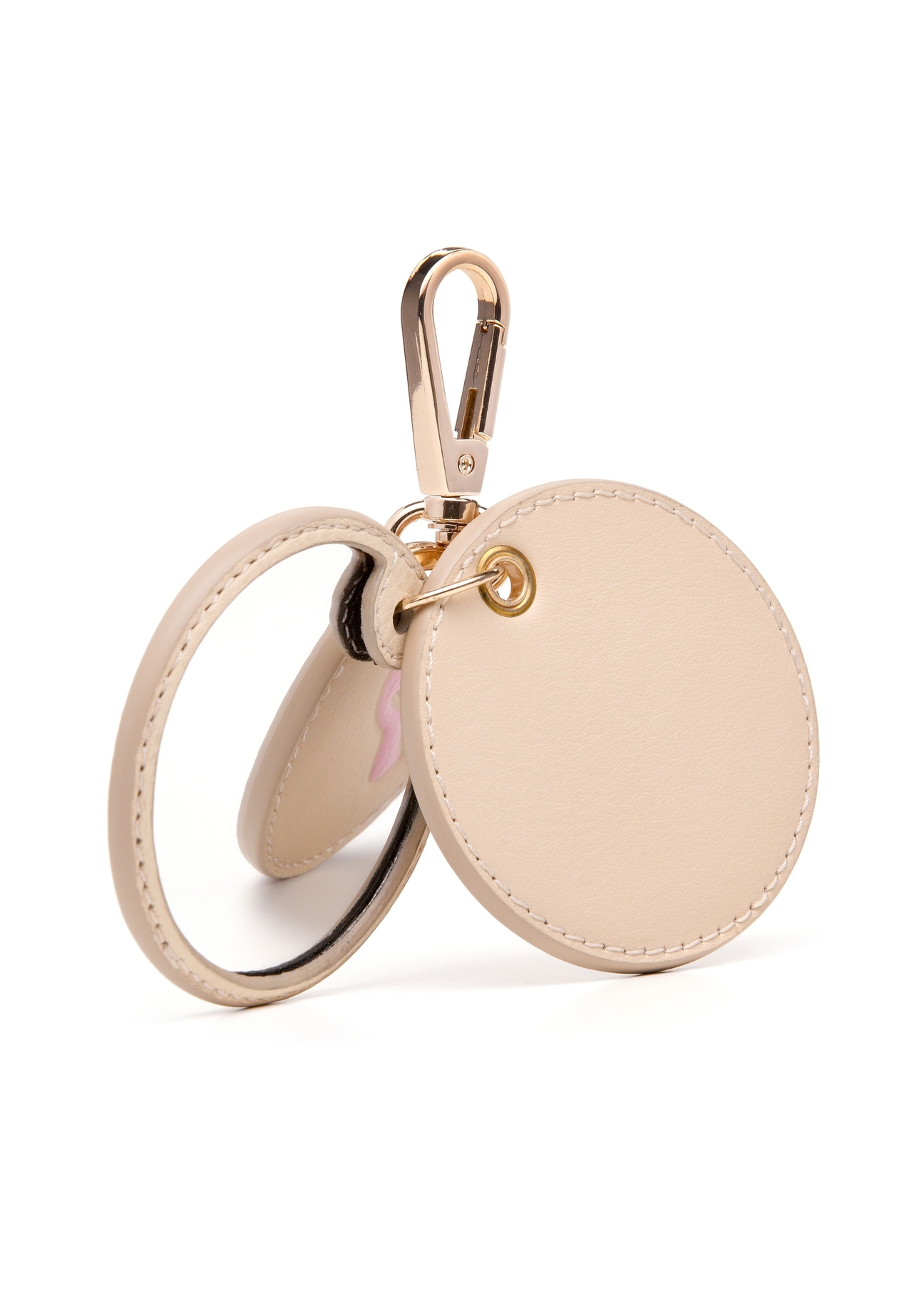 Cream keychain with mirror BRELOK-0216-16(Z25), diagonal view of the product on a white background.