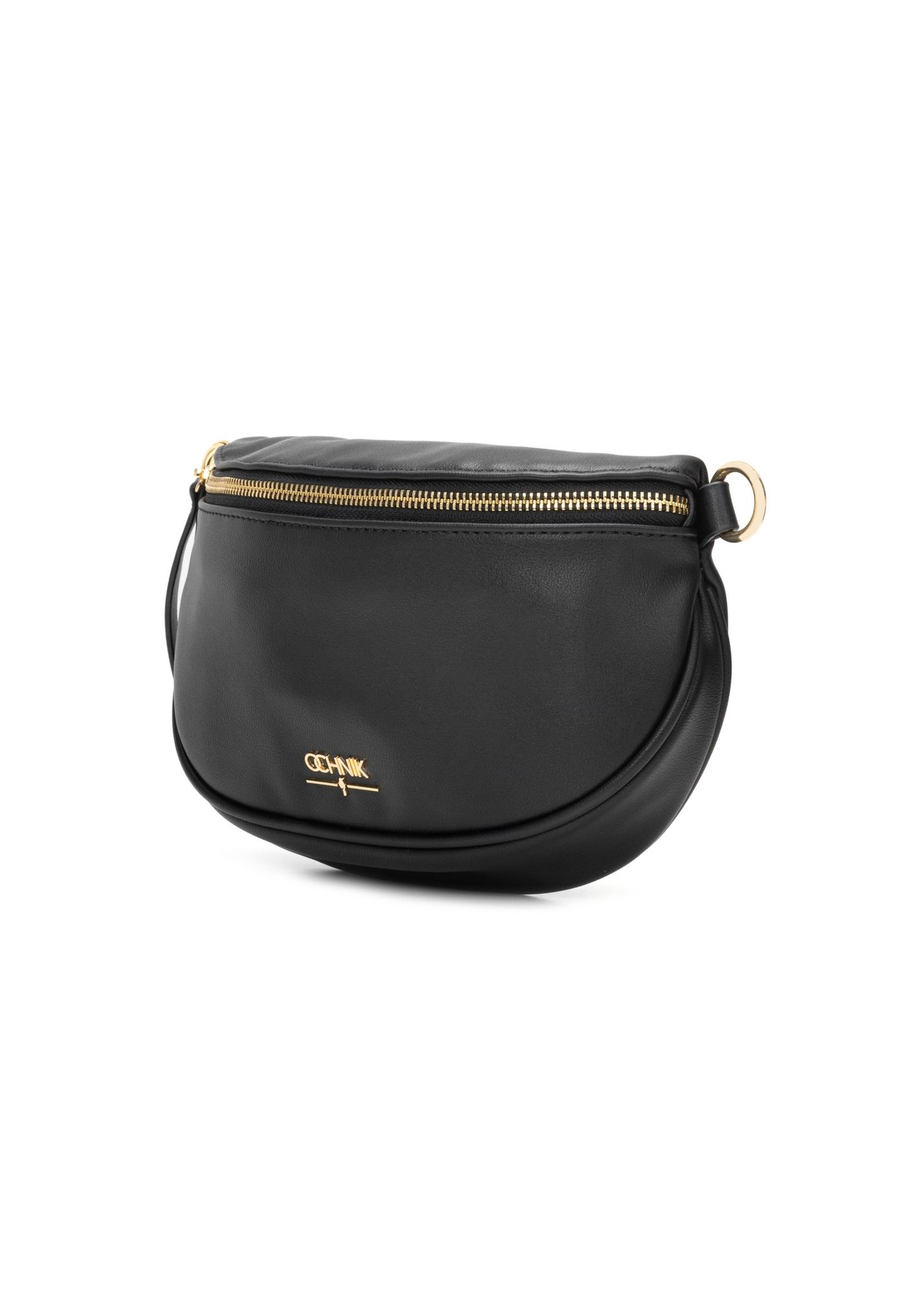 Black women's waist bag TOREC-1191-99(W26) - diagonal view of the product on a white background.