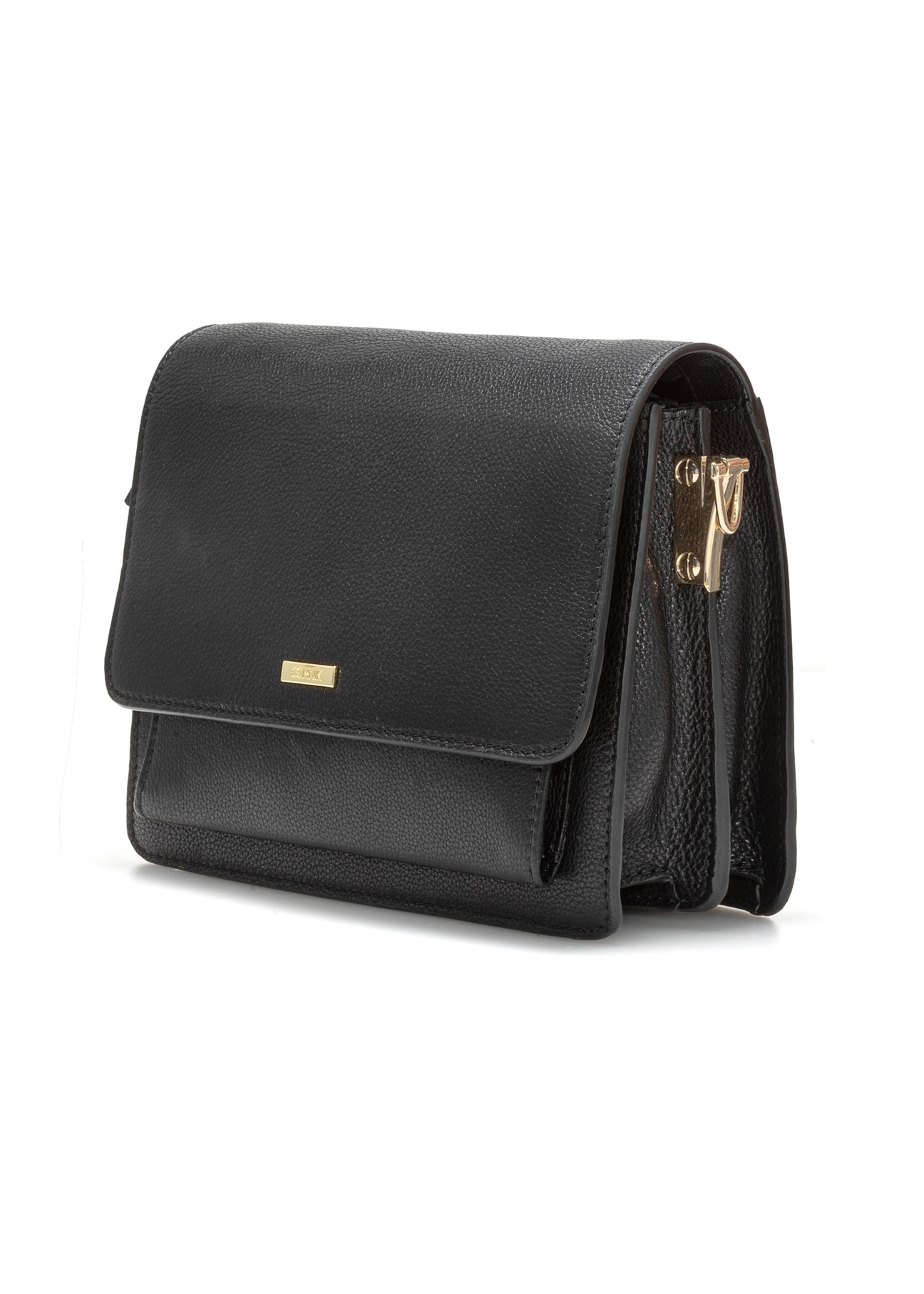 Black leather messenger bag TORES-1182-99(Z25), diagonal view of the product on a white background.