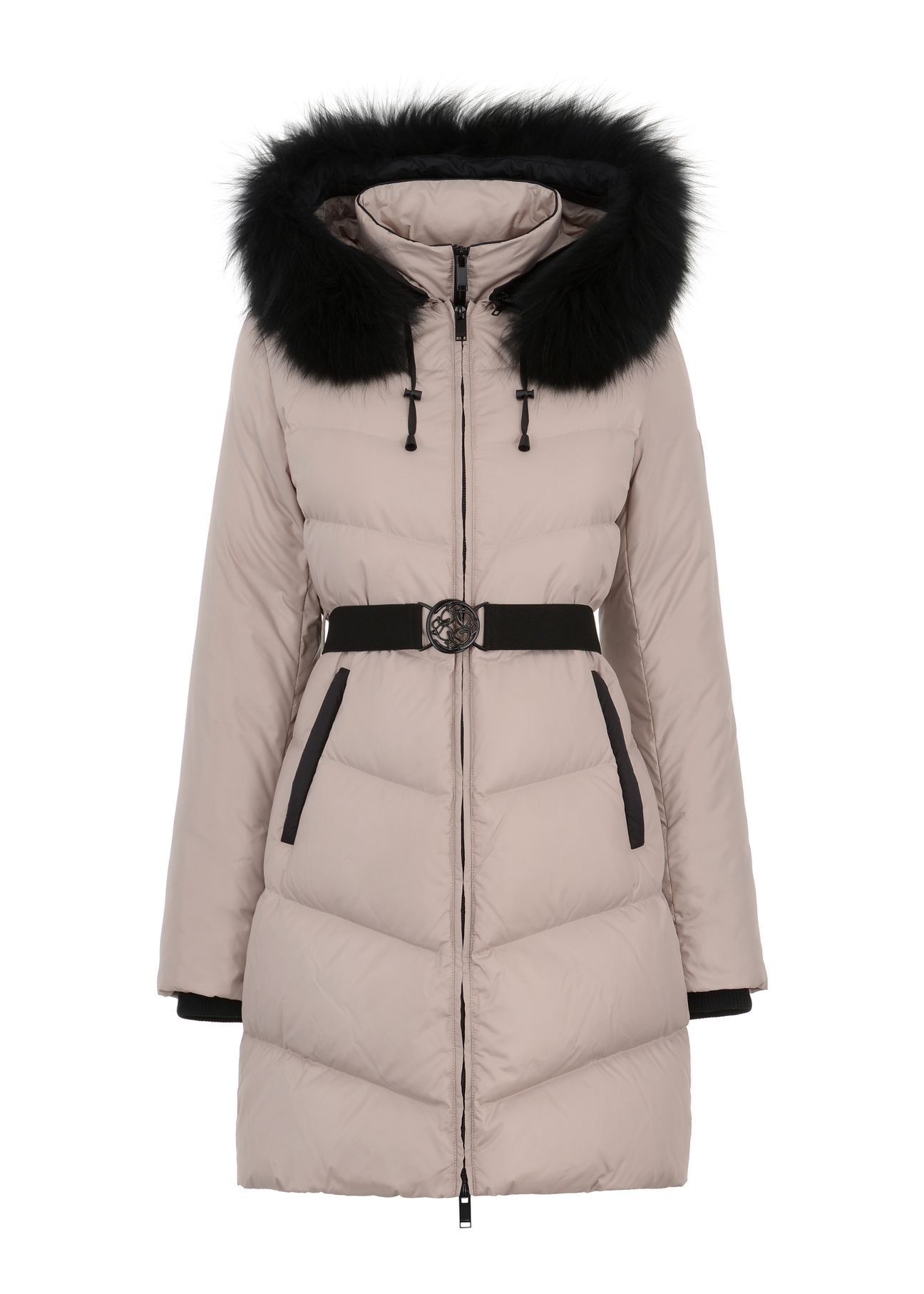 Beige women's jacket with fur KURDT-0465-81(Z23)-06