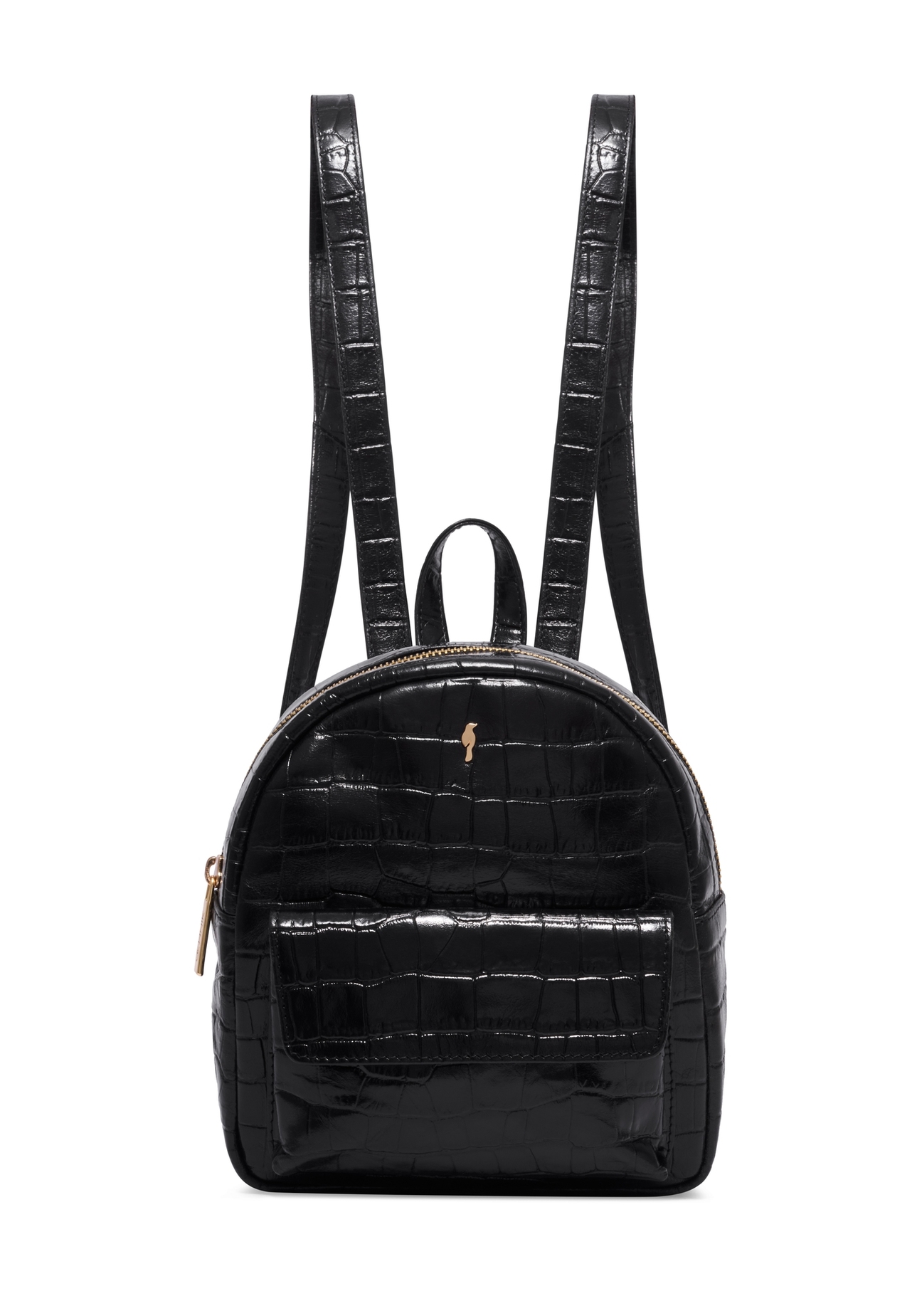 Black women's crocodile-effect leather backpack TORES-1323-9G(Z26), front view, on a white background.