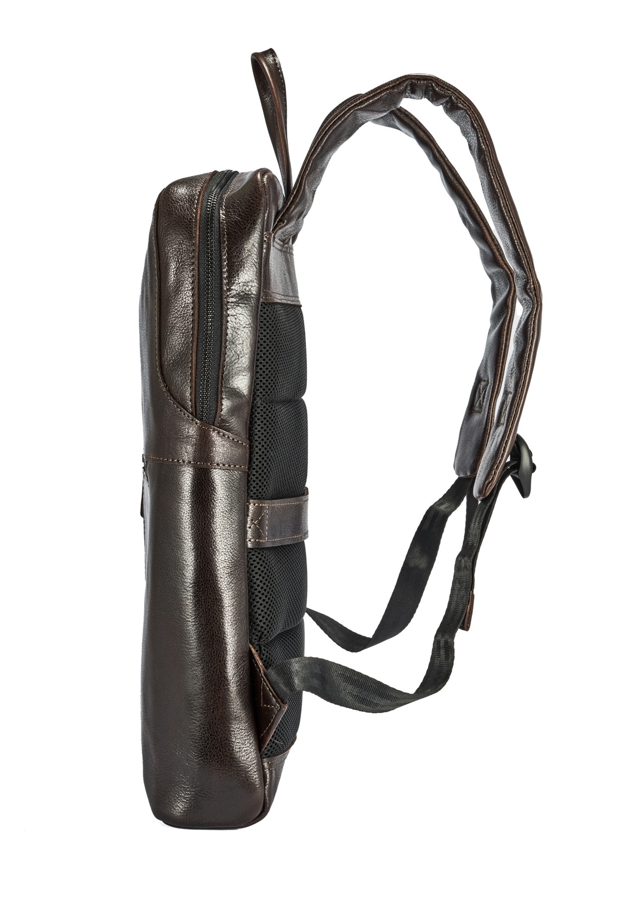 Men's brown leather backpack TORMS-0457-89(W25), product visible from the side on a white background.