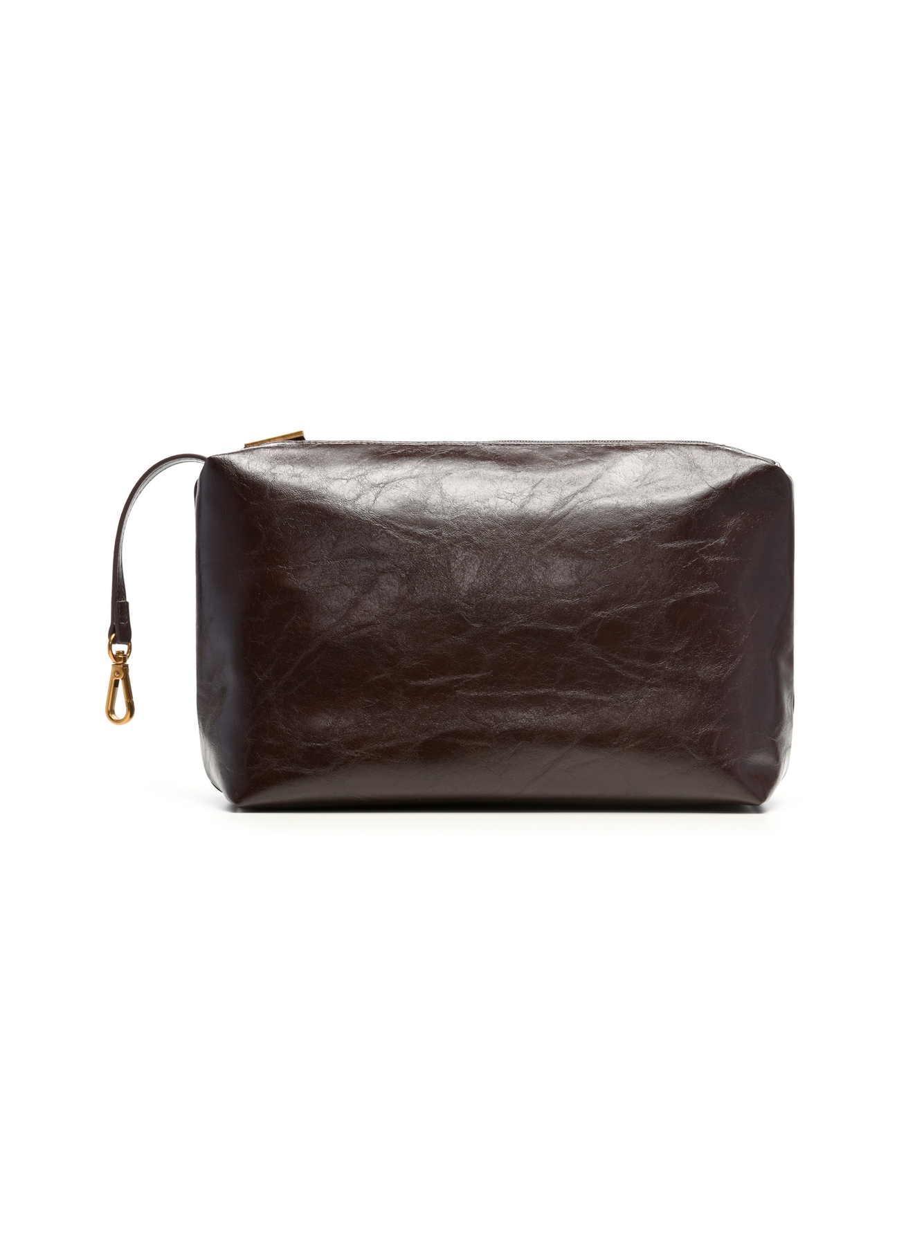 Women's burgundy shopper bag with stitching TOREC-1247-4D(Z26), front view of the detachable cosmetics bag on a white background.