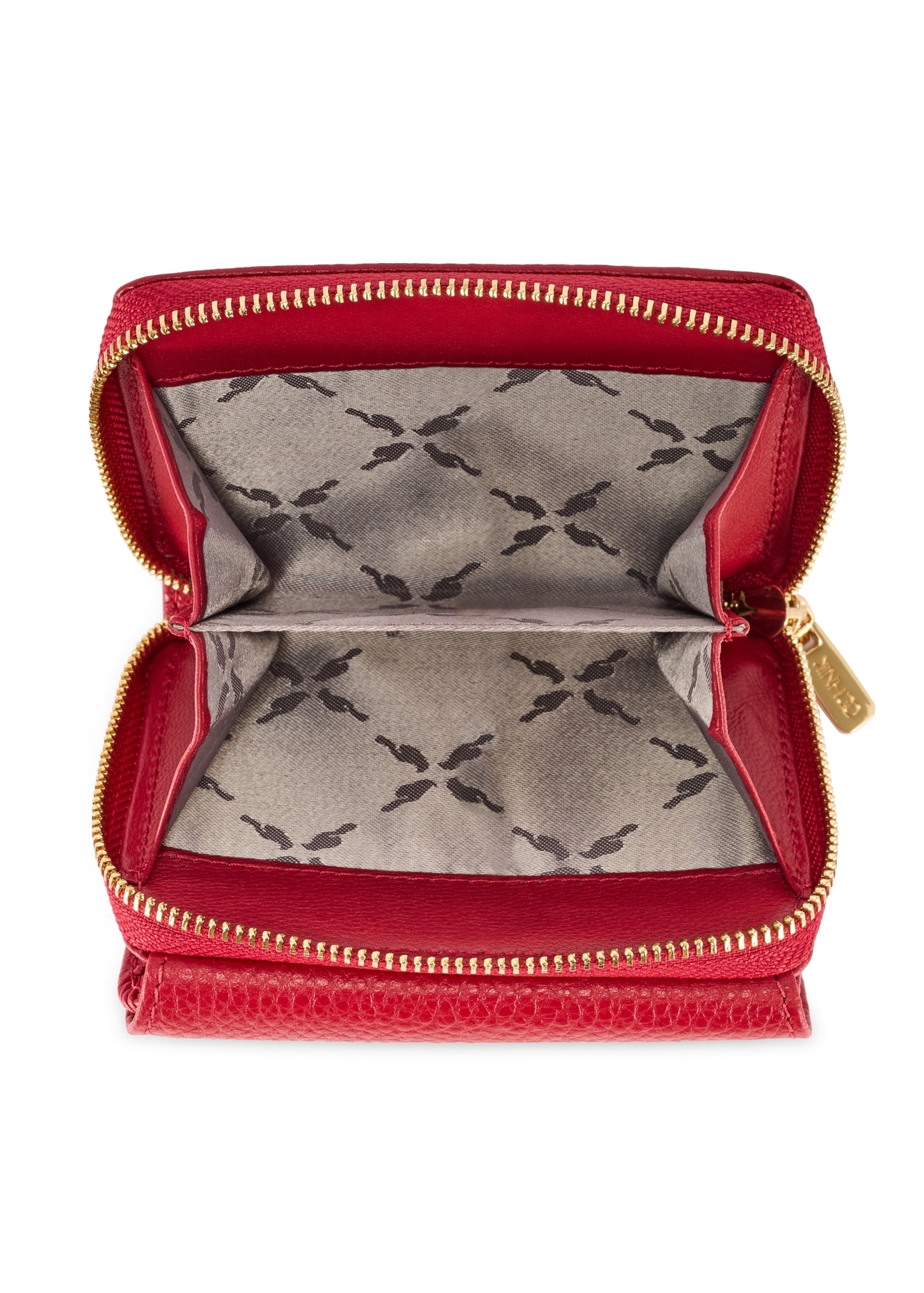 Small red leather women's wallet PORES-0802R-4B(W26), product view inside on white background.