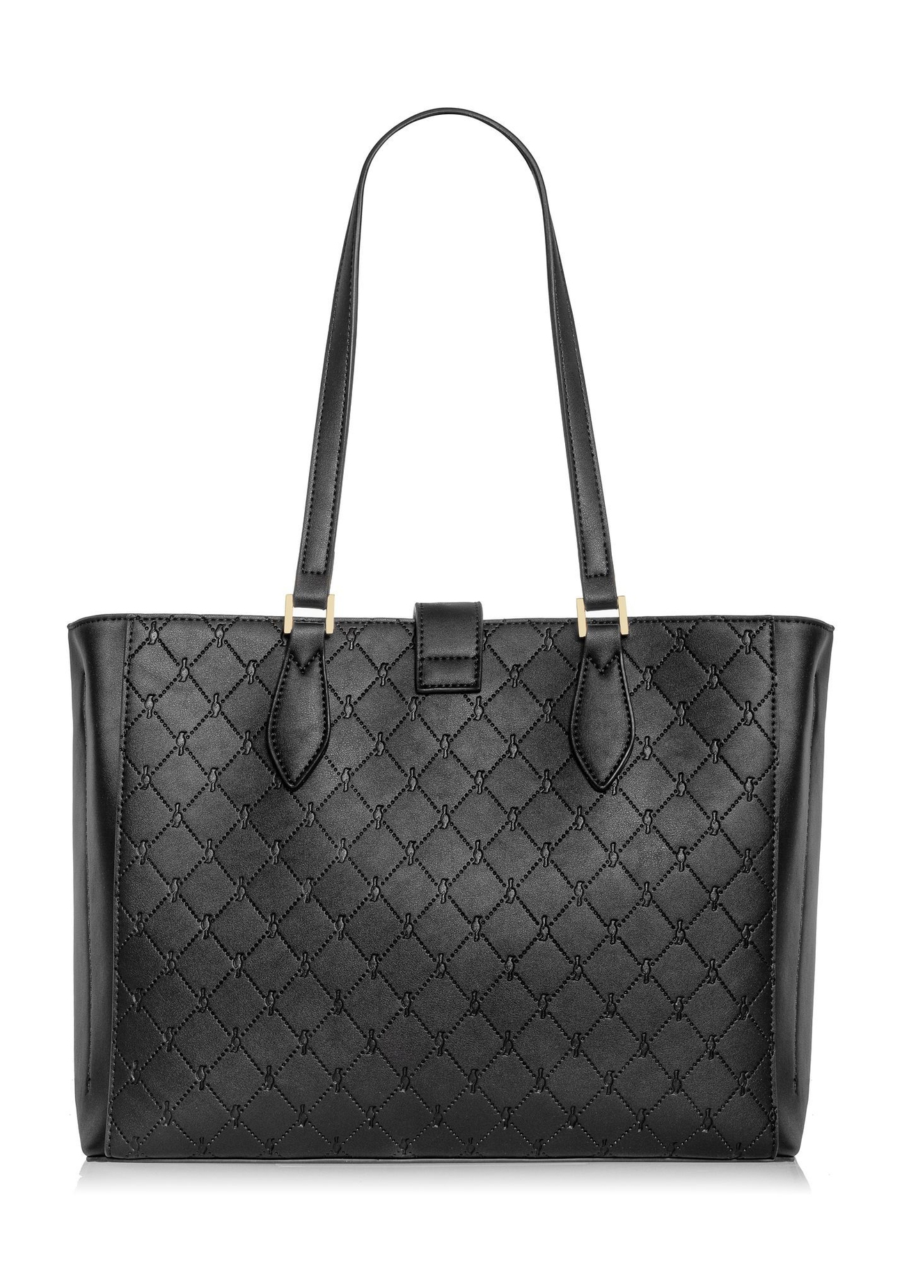 Black women's handbag with monogram TOREC-0831A-98(Z25) - product view from the back on a white background.