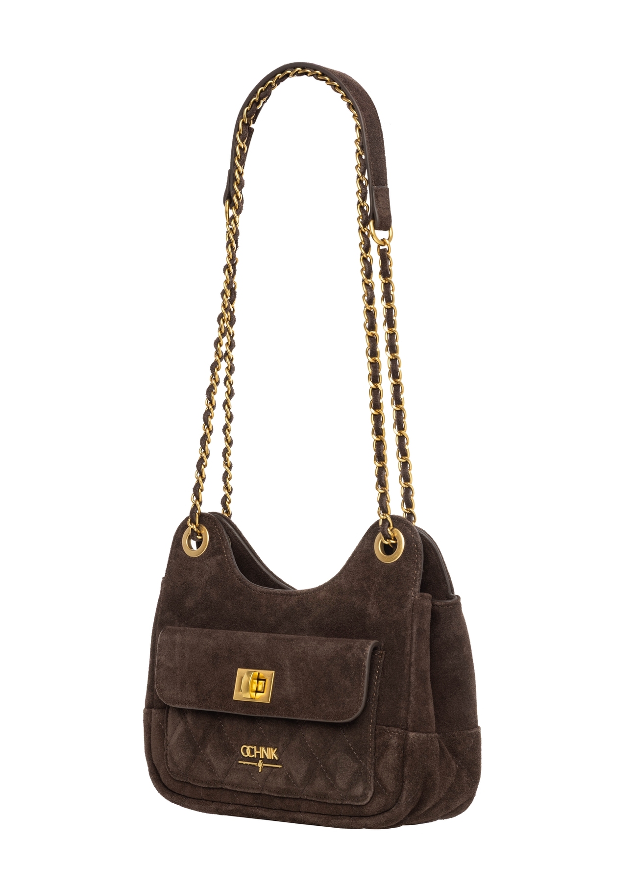 Brown suede small women's handbag TORES-1409-1I(Z26), product view of the center on a white background.