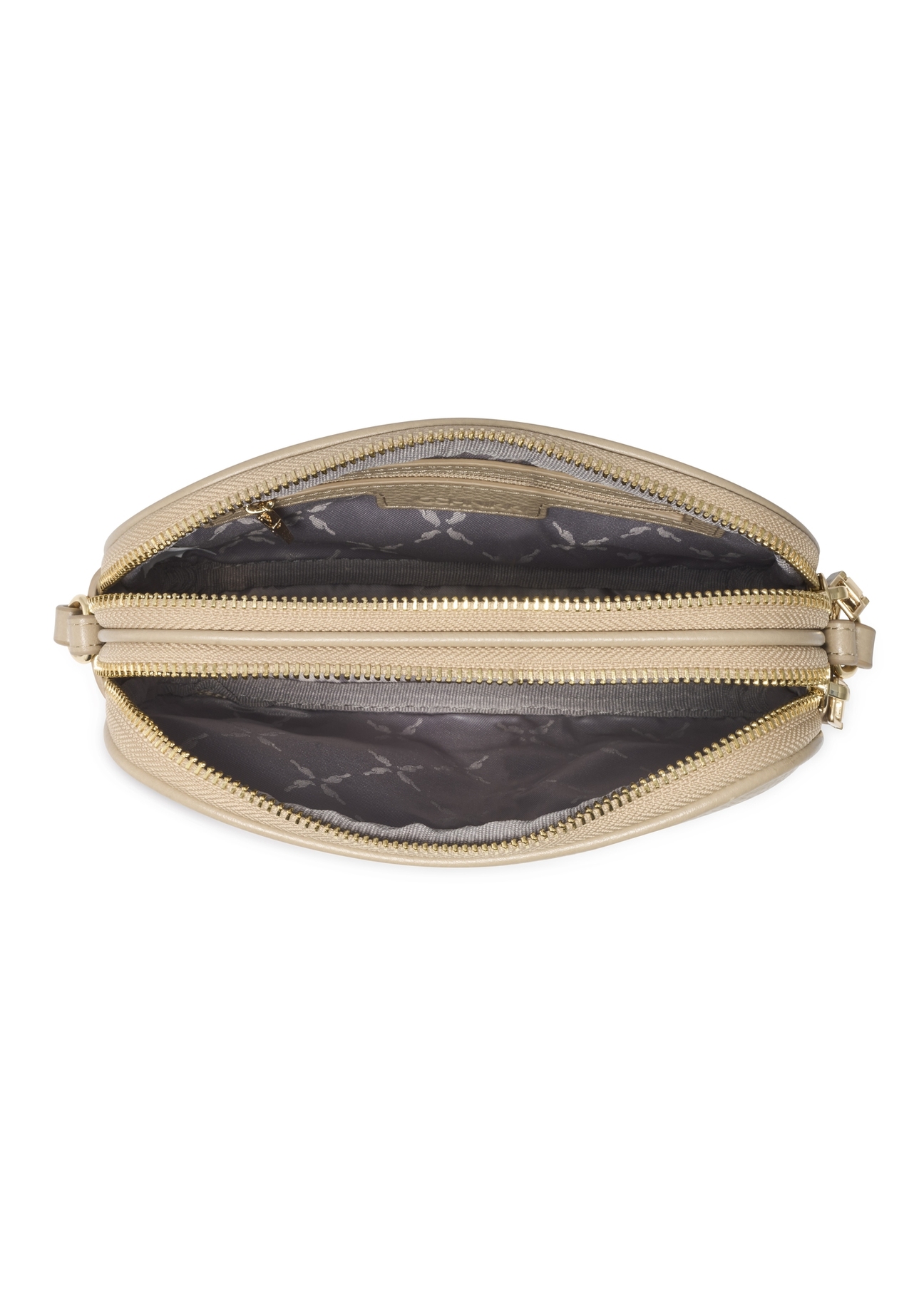 Small beige leather handbag TORES-1152-1B(Z26). Top view on a white background.