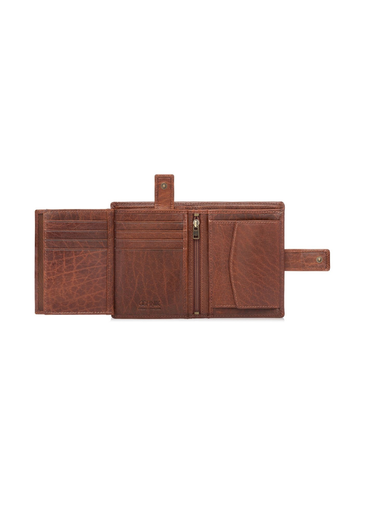 Men's leather wallet in cognac color PORMS-0692-1H(W26) - product view from above, on a white background.
