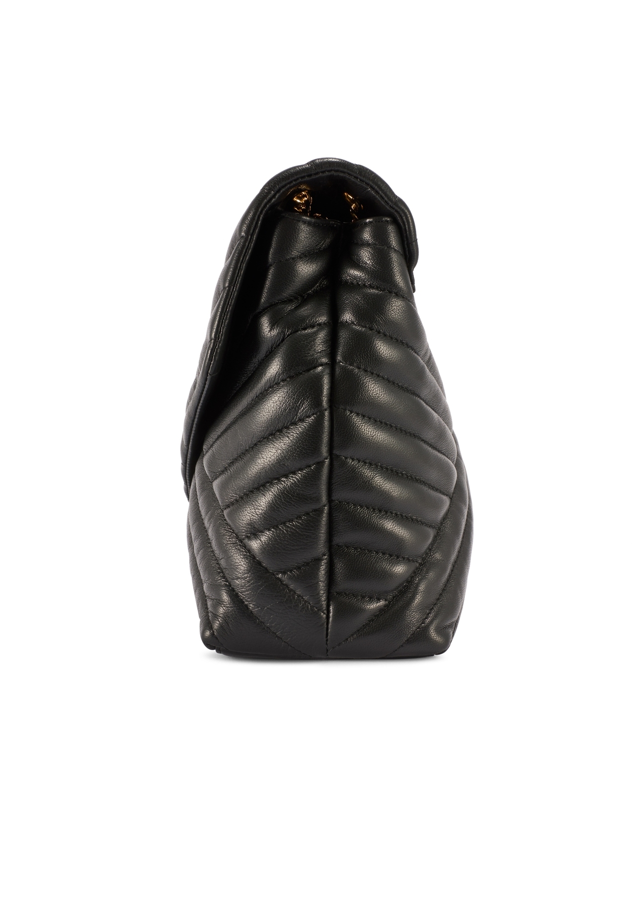 Black leather women's handbag with quilting TORES-1286-99(W26), product view from the side on a white background.