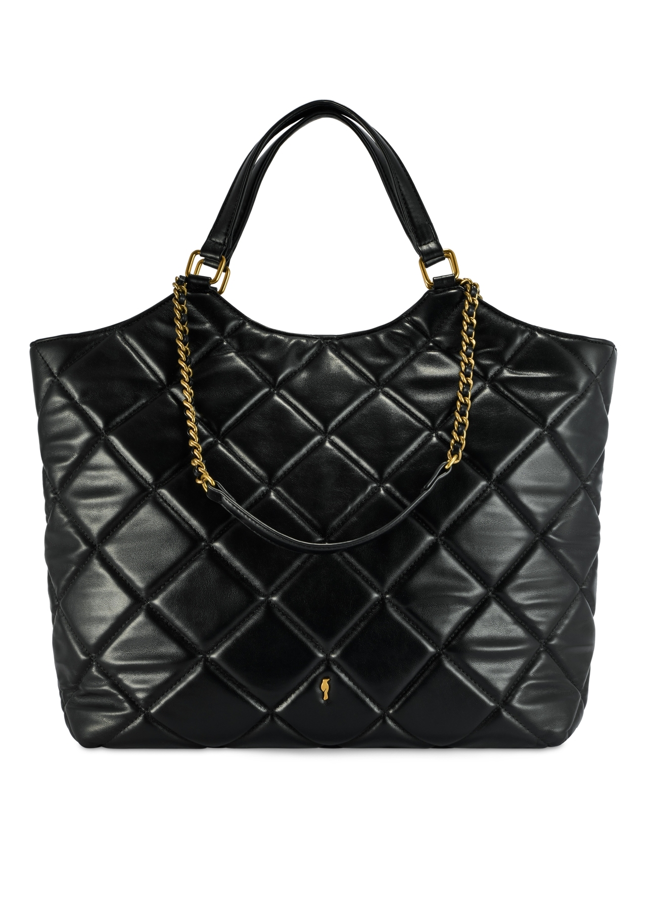 Black quilted women's handbag TOREC-1057-99(Z25), product view from the front on a white background.