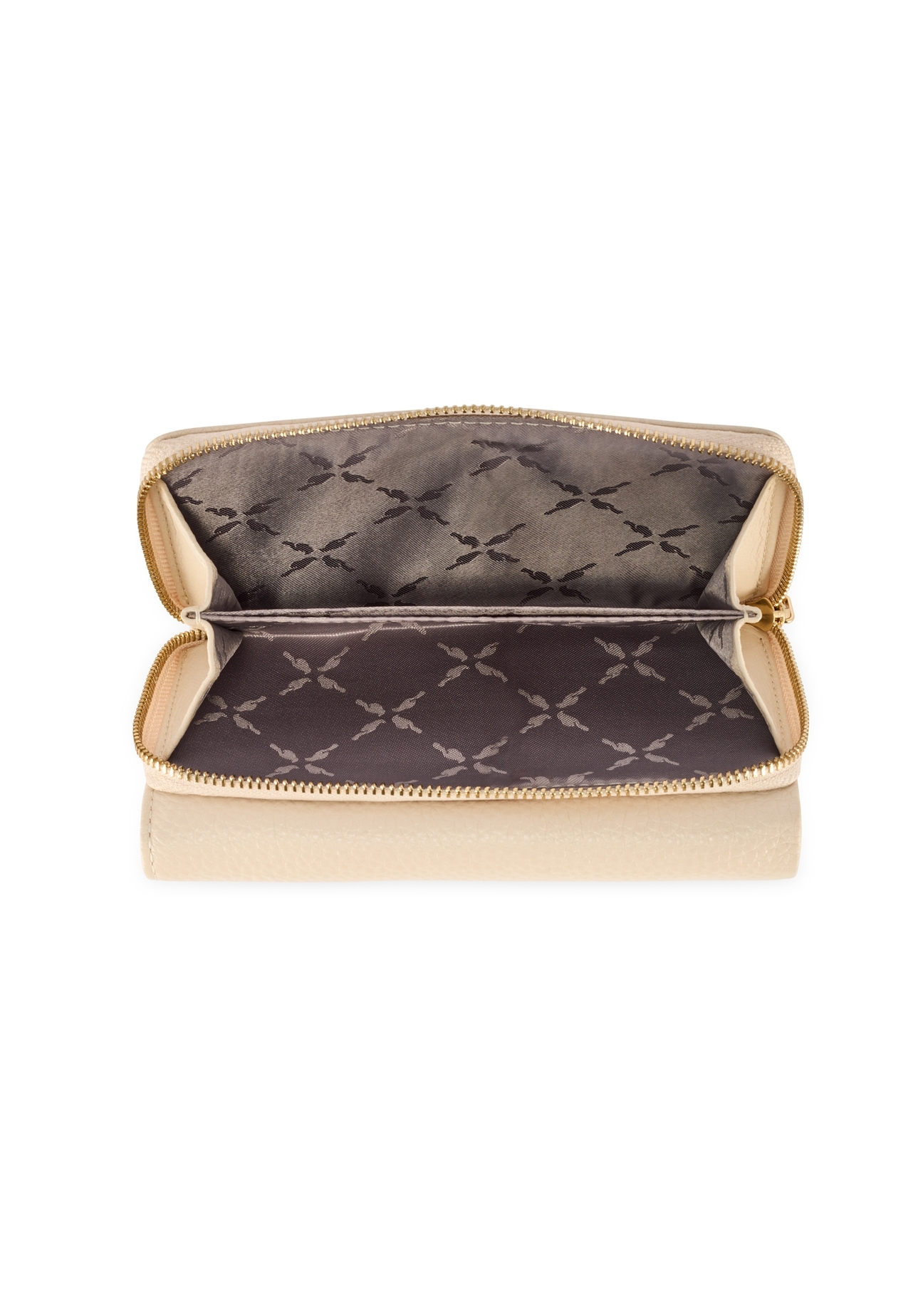 Large cream leather women's wallet PORES-0801R-0B(W26), product view inside on white background.