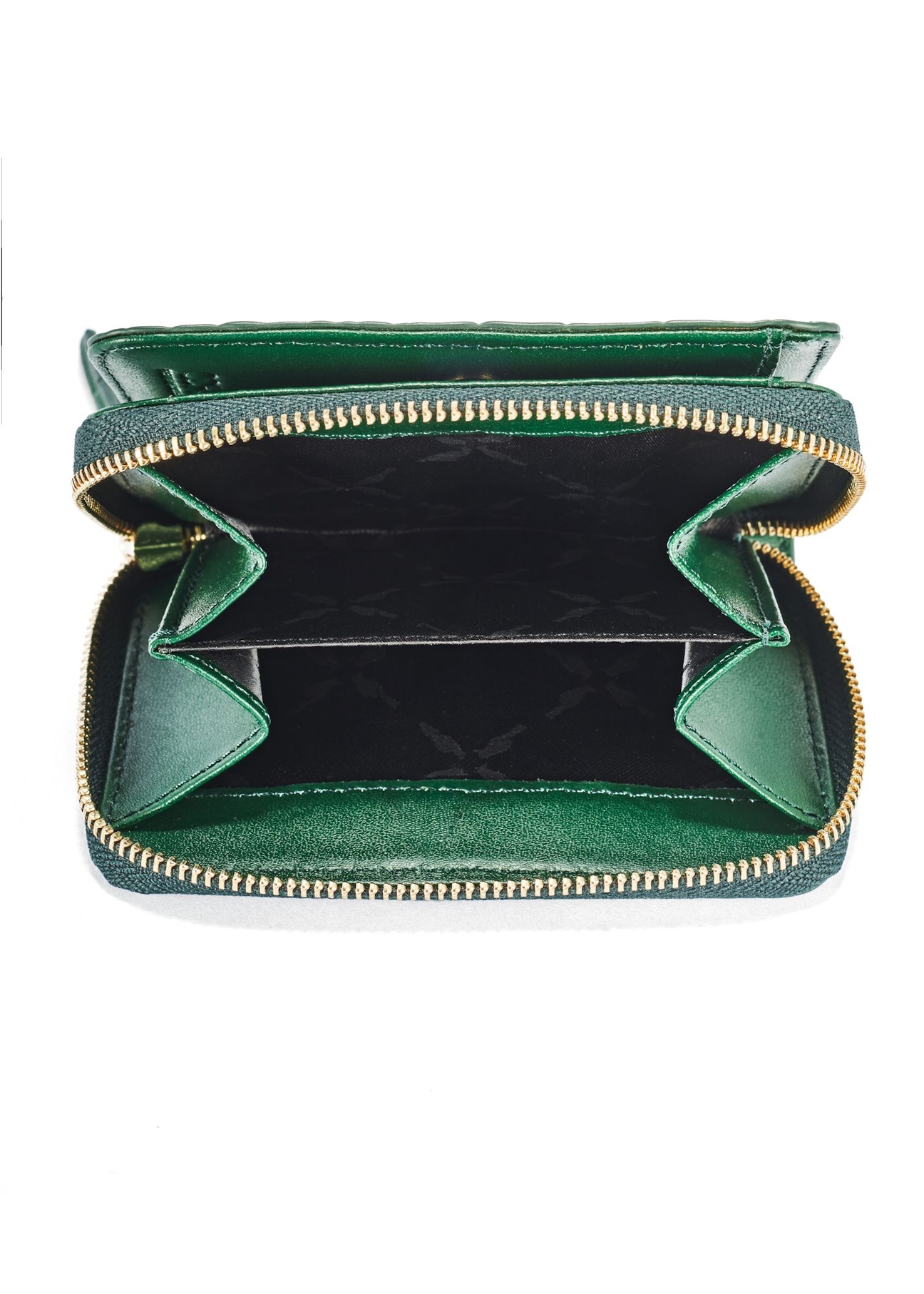 Dark green croco women's wallet PORES-0951-51(W25) - top view of the open product on a white background.