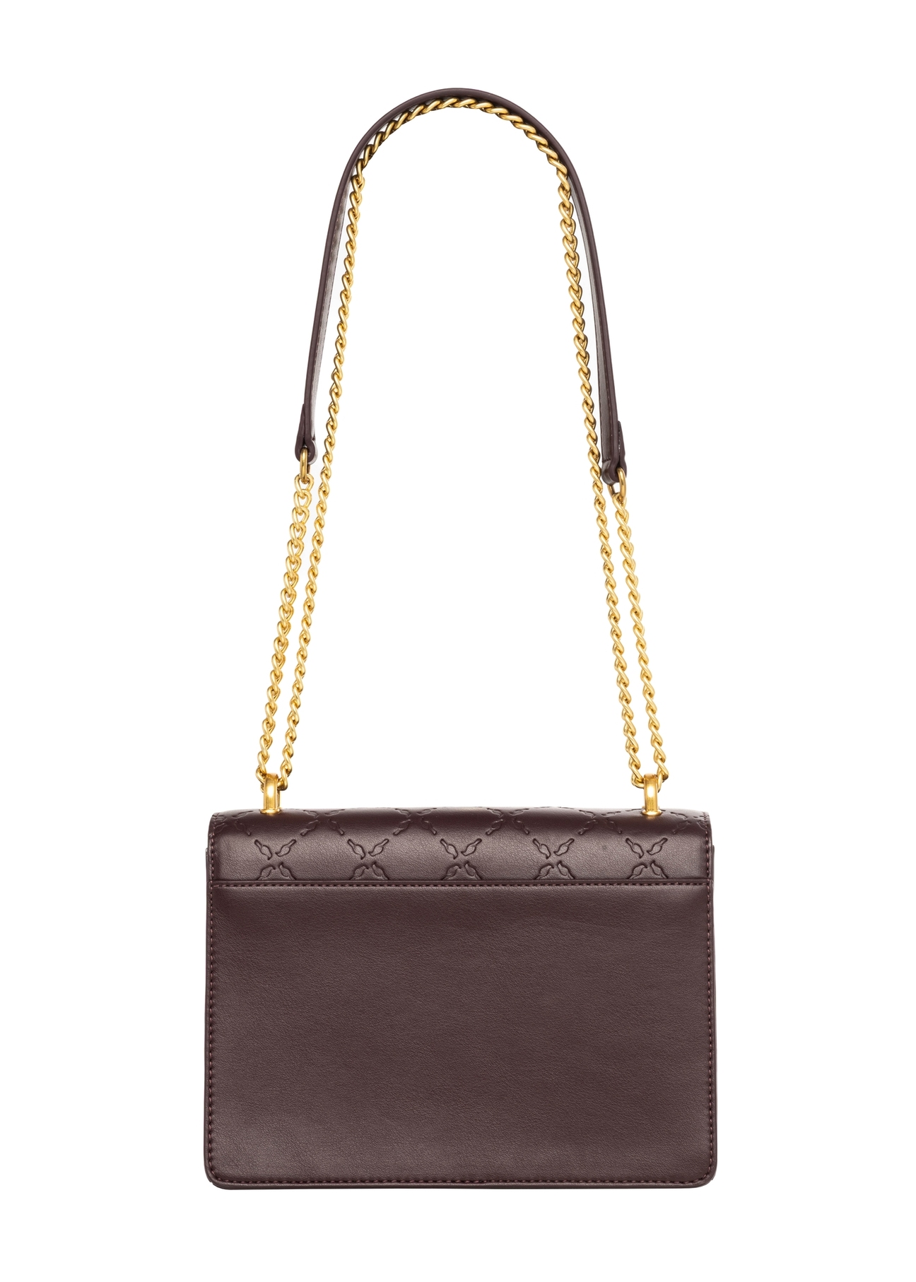 Burgundy women's handbag with monogram TOREC-1155-4P(Z26), product view from the back on a white background.