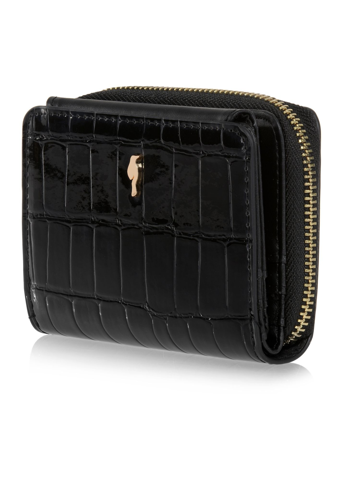Small black croco women's wallet POREC-0352A-9G(Z26), diagonal product view on white background.