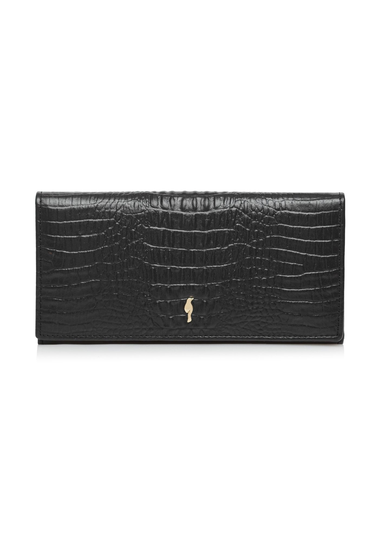 Women's leather black wallet PORES-0909-9G(Z26), front product view on white background.