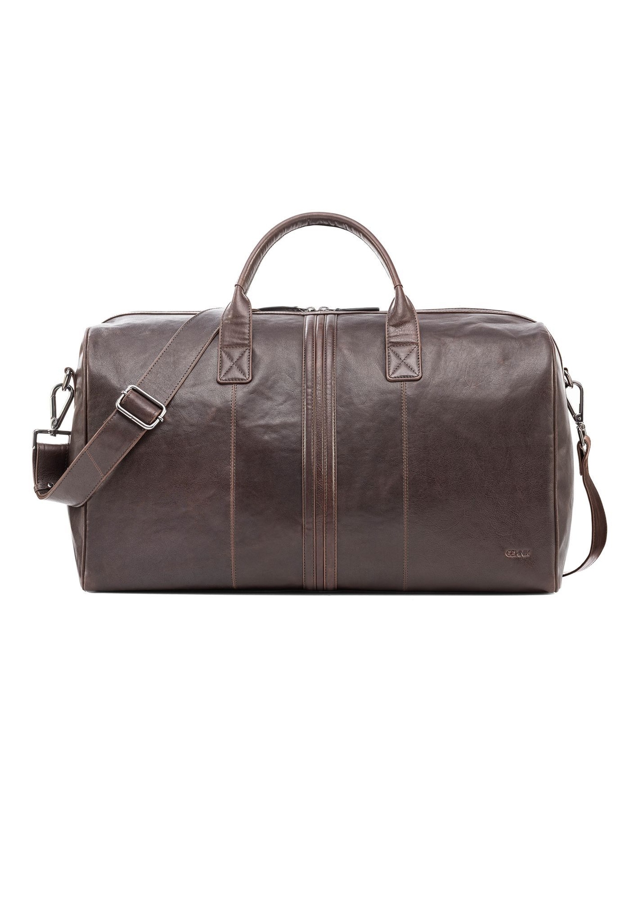 Brown leather travel bag TORMS-0464-1H(Z26) - front product view, on white background.