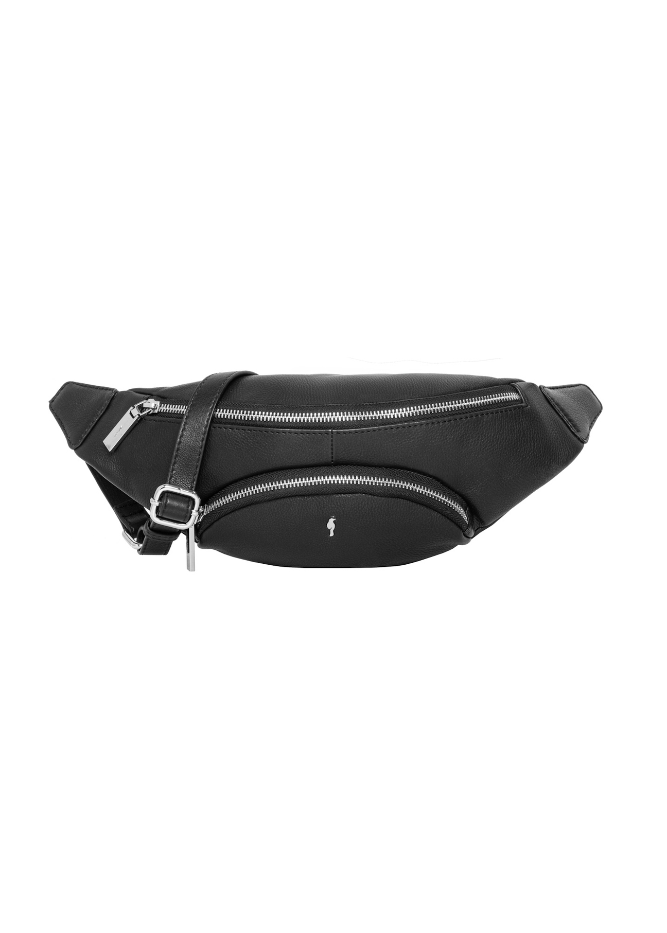 Black leather waist bag TORES-1379-99(Z26), front product view on white background.