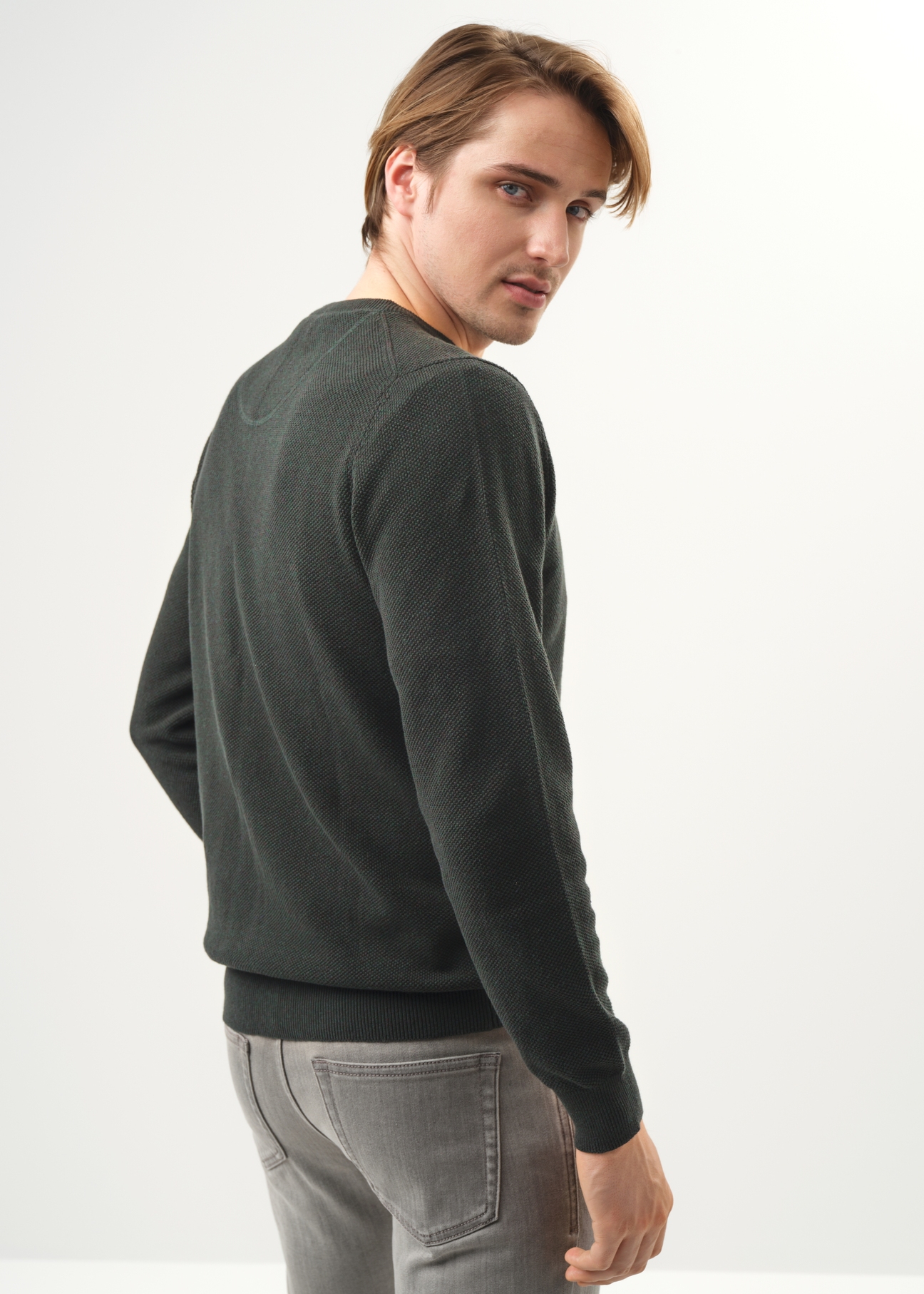 Green cotton men's sweater with logo SWEMT-0135-54(Z23)-03