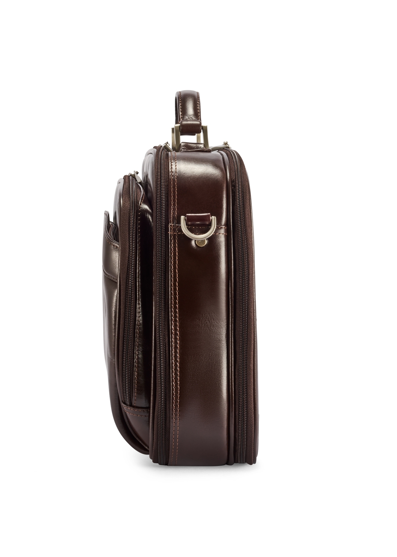 Brown leather men's laptop bag TORMS-0482-89(Z25), product view from the side on a white background.