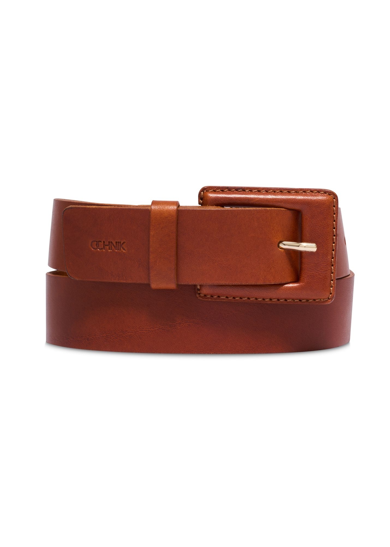 Cognac women's belt with animal motif PASDS-0355-1F(Z26) - front product view, on white background.