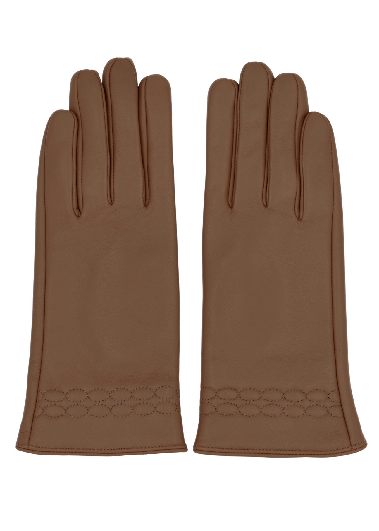 Beige women's leather gloves REKDS-0024-1B(Z26) - product view from above, on a white background.