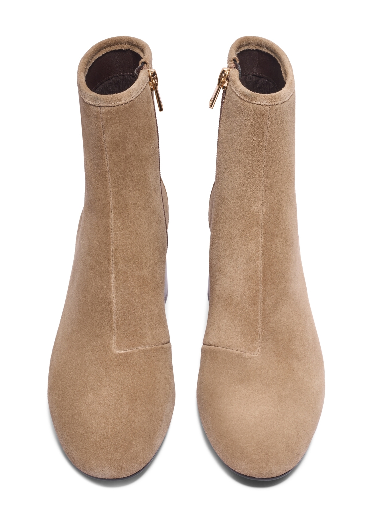 Cool beige suede high-heeled ankle boots BUTYD-1218-1K(Z26). Front view on a white background.