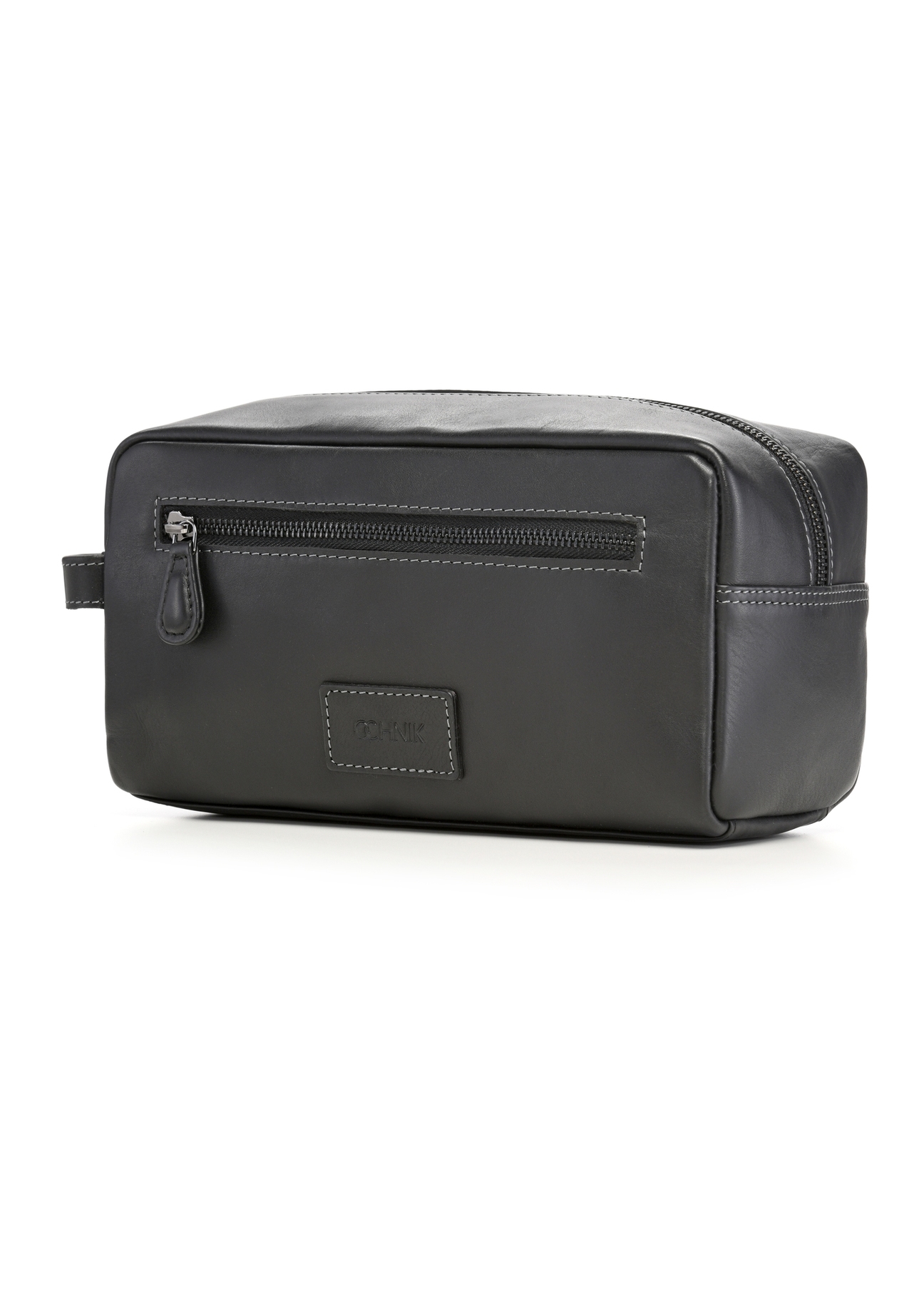 Black leather men's cosmetic bag TORMS-0528-99(Z26) - diagonal product view, on a white background.