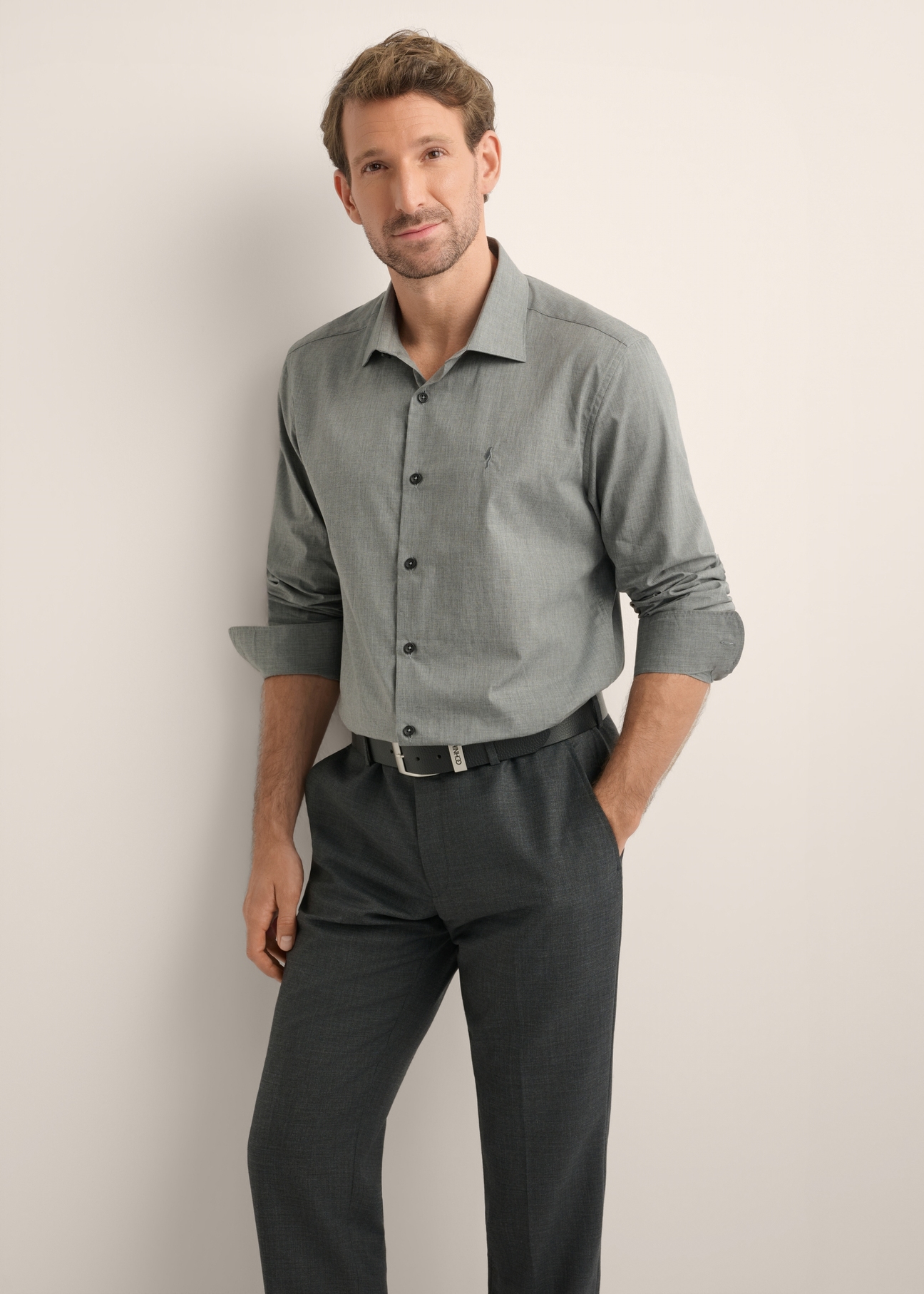 Gray cotton men's slim shirt KOSMT-0367-9D(Z26)