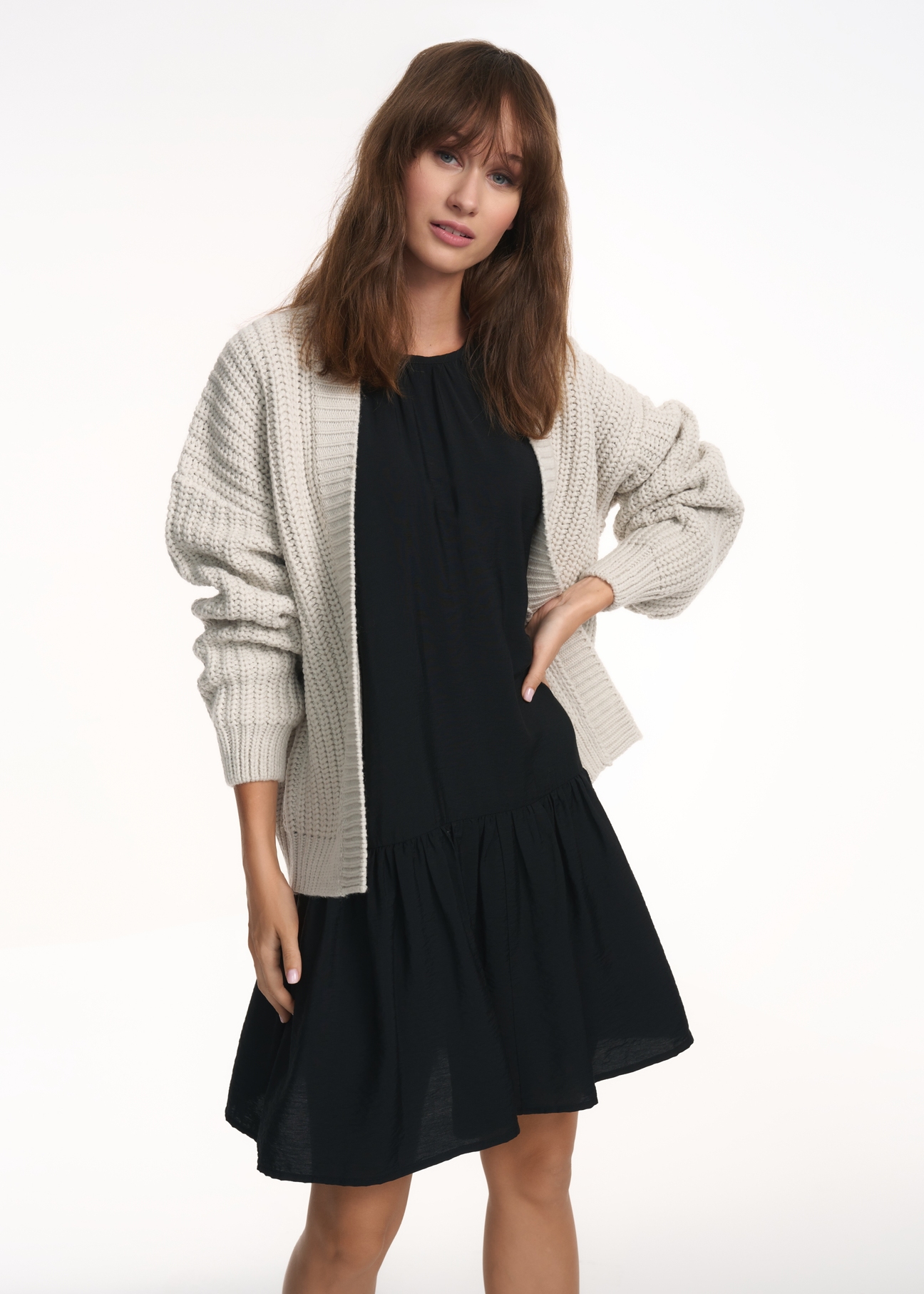 Light grey women's cardigan KARDT-0028-66(Z22)-02