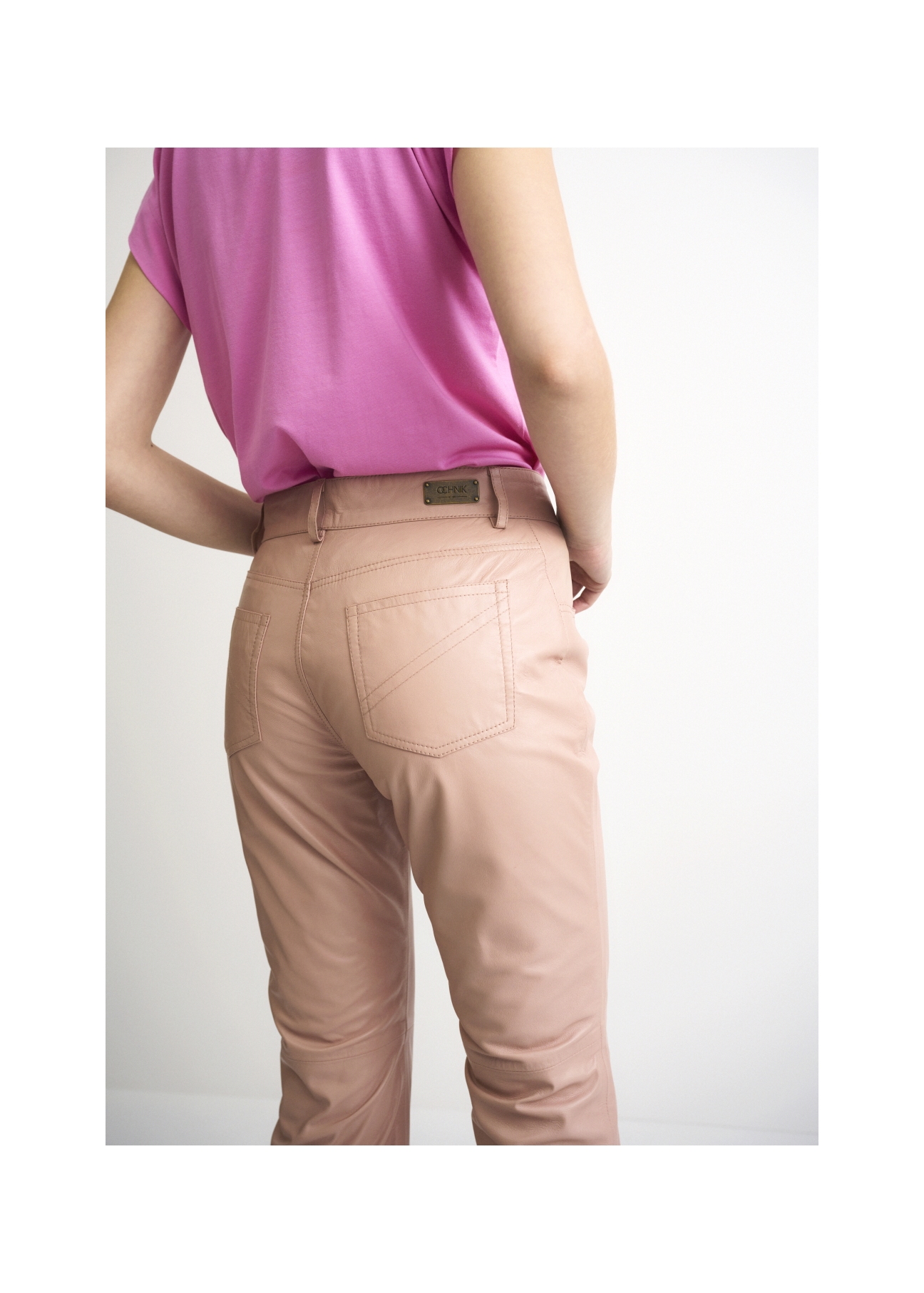 Women's beige leather pants SPODS-0026-1187(W22)-02