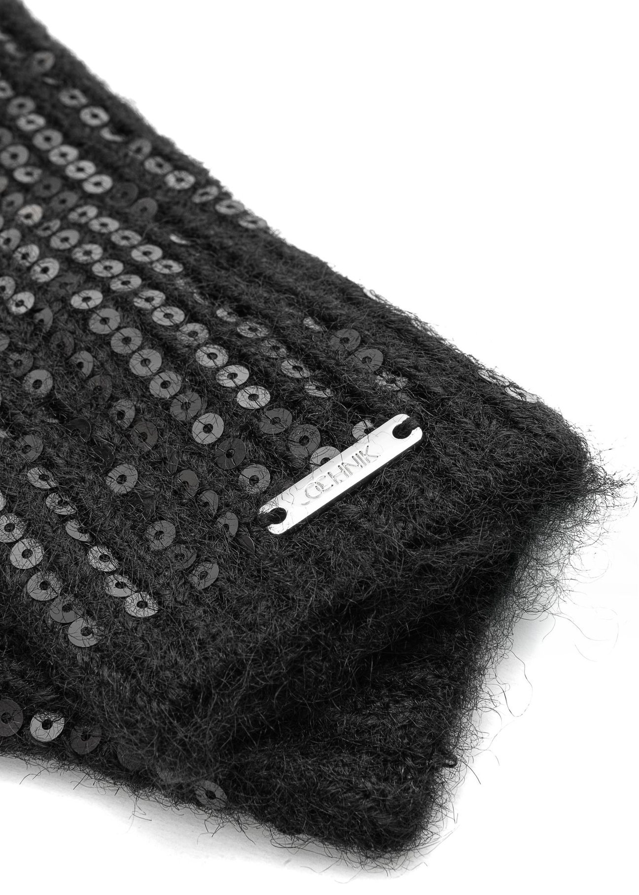 Black women's gloves with sequins REKDT-0034-99(Z25) - close-up of the product on a white background.