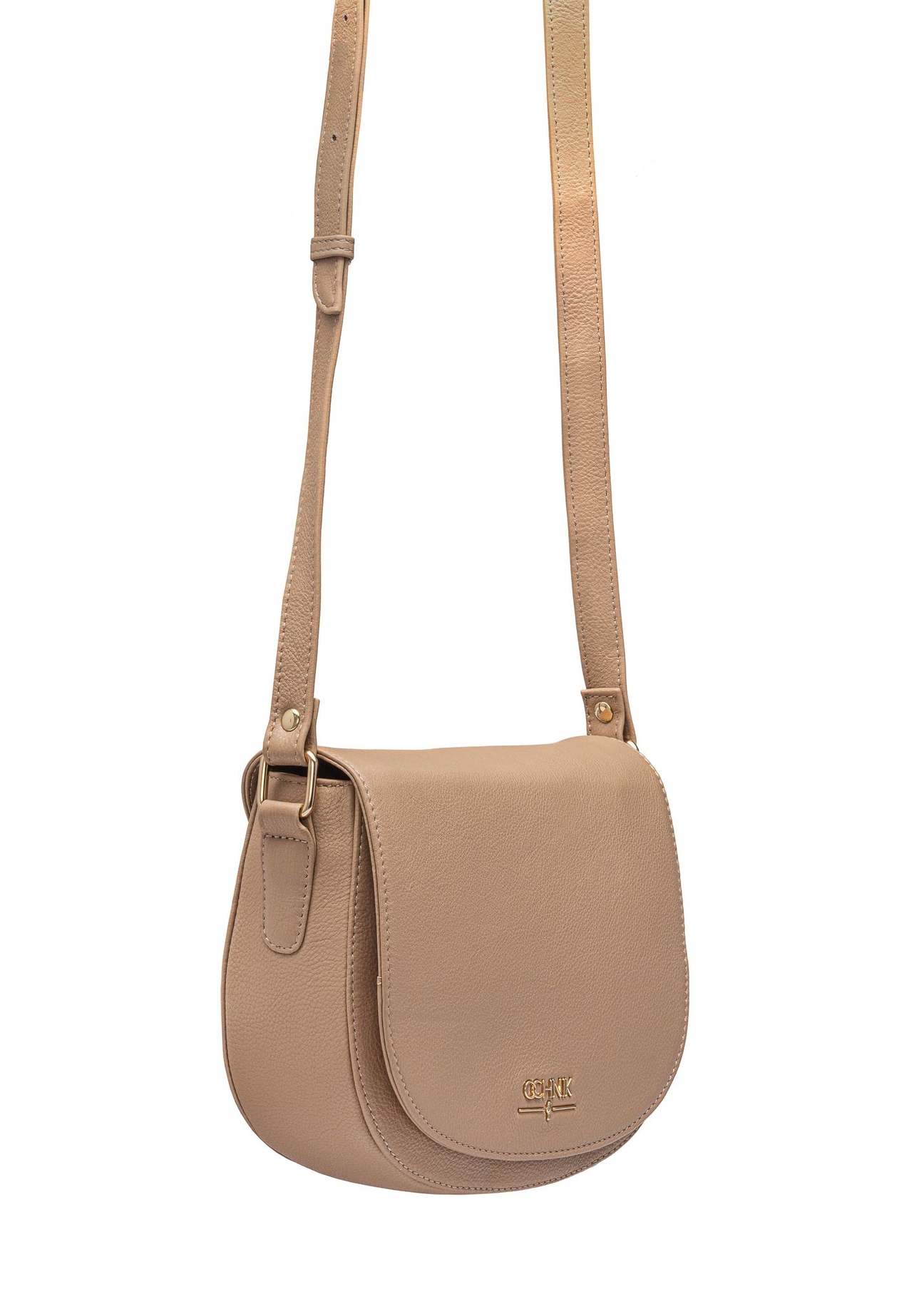 Beige leather semi-circular messenger bag TORES-0972F-1B(W26)