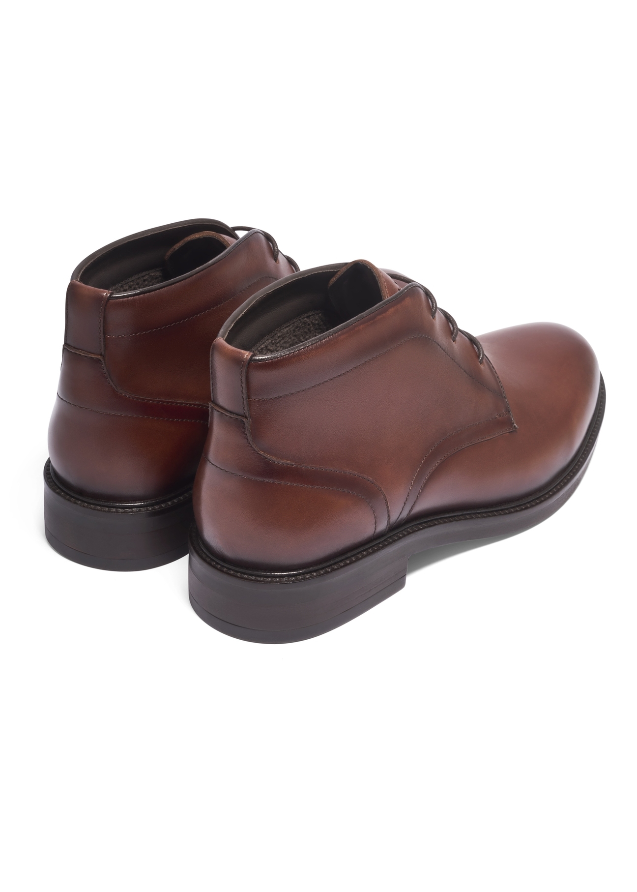 Men's brown leather ankle boots BUTYM-0584-1H(Z26), back view of the product on a white background.