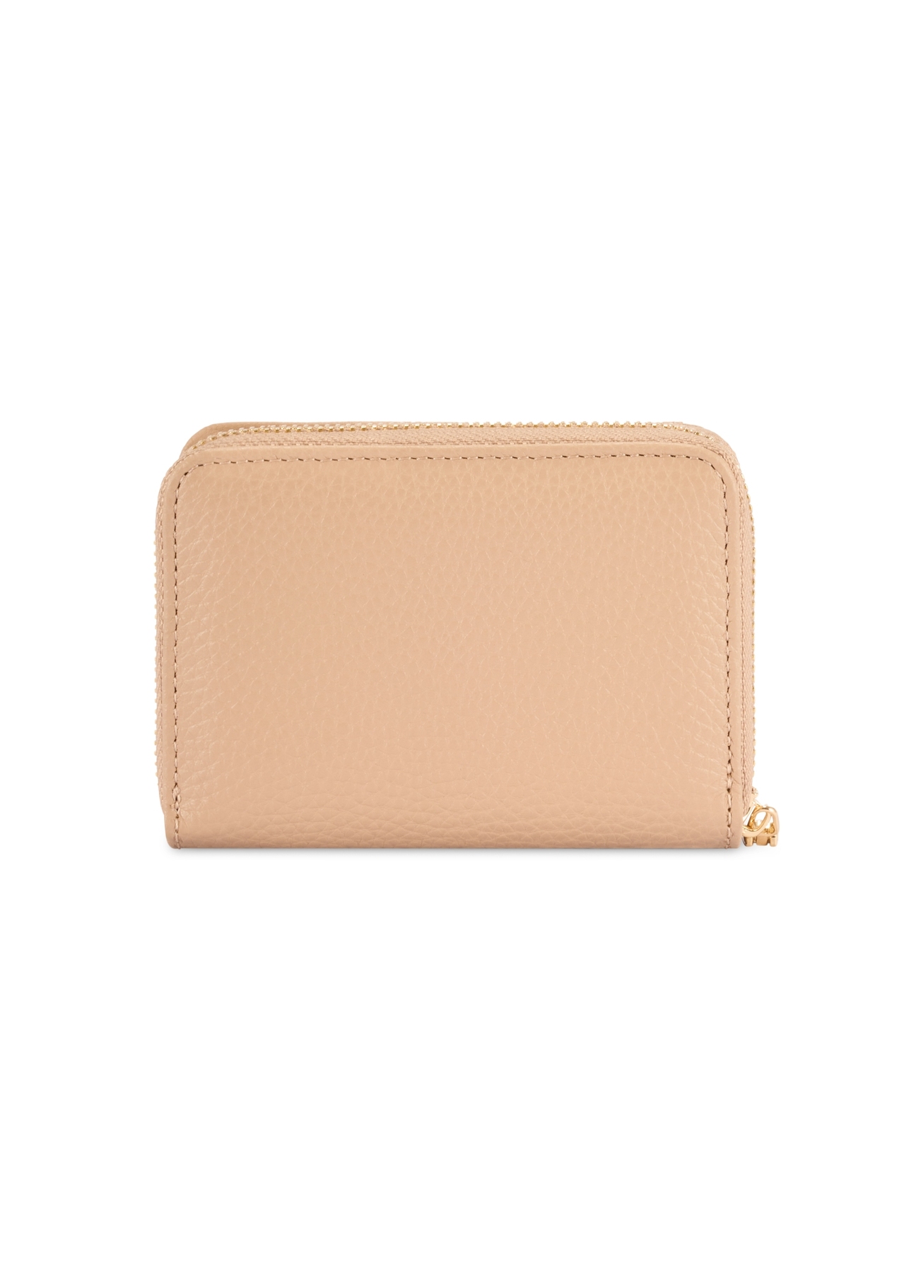 Small beige leather women's wallet PORES-0833R-1B(W26), back view of the product on a white background.