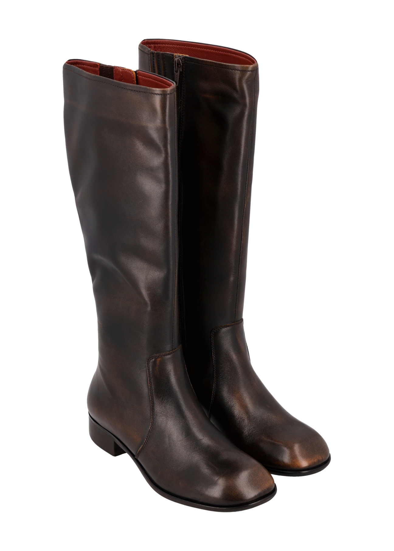 Brown leather women's boots BUTYD-1358-1L(Z26), diagonal product view on white background.