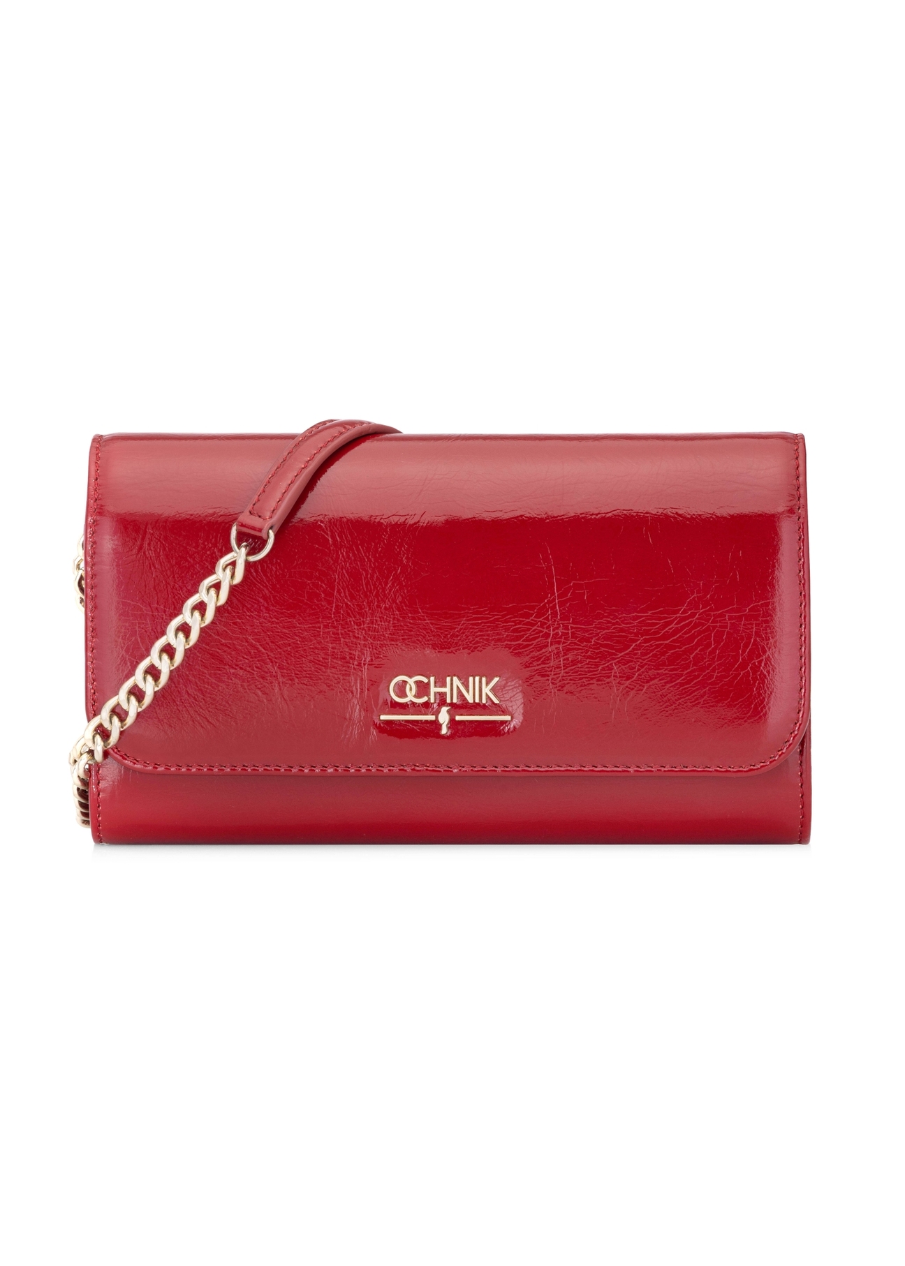 Red leather clutch bag TORES-1215-4B(W26), front product view on white background.