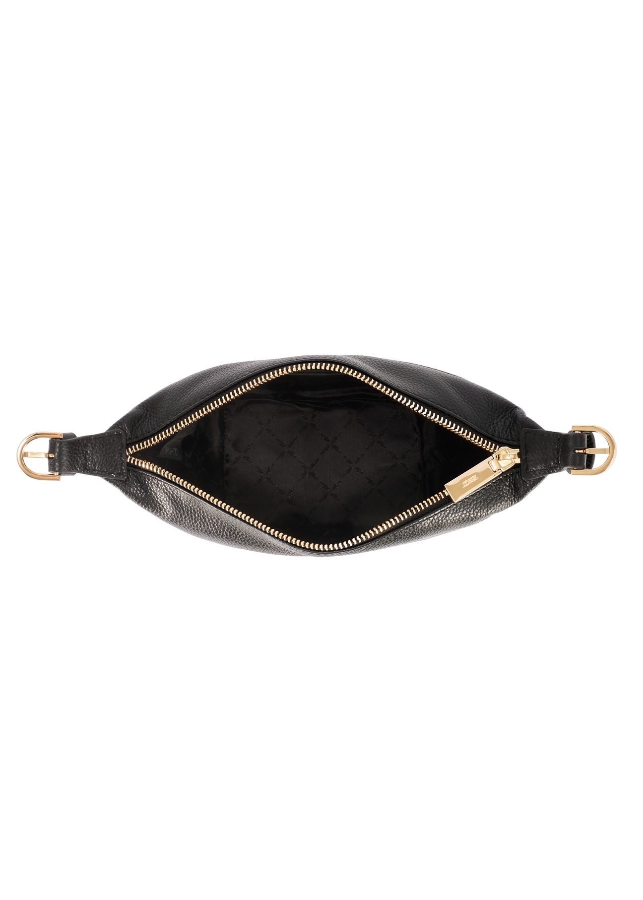 Small black handbag made of natural leather TORES-1267-9I(W26), product view from the inside on a white background.