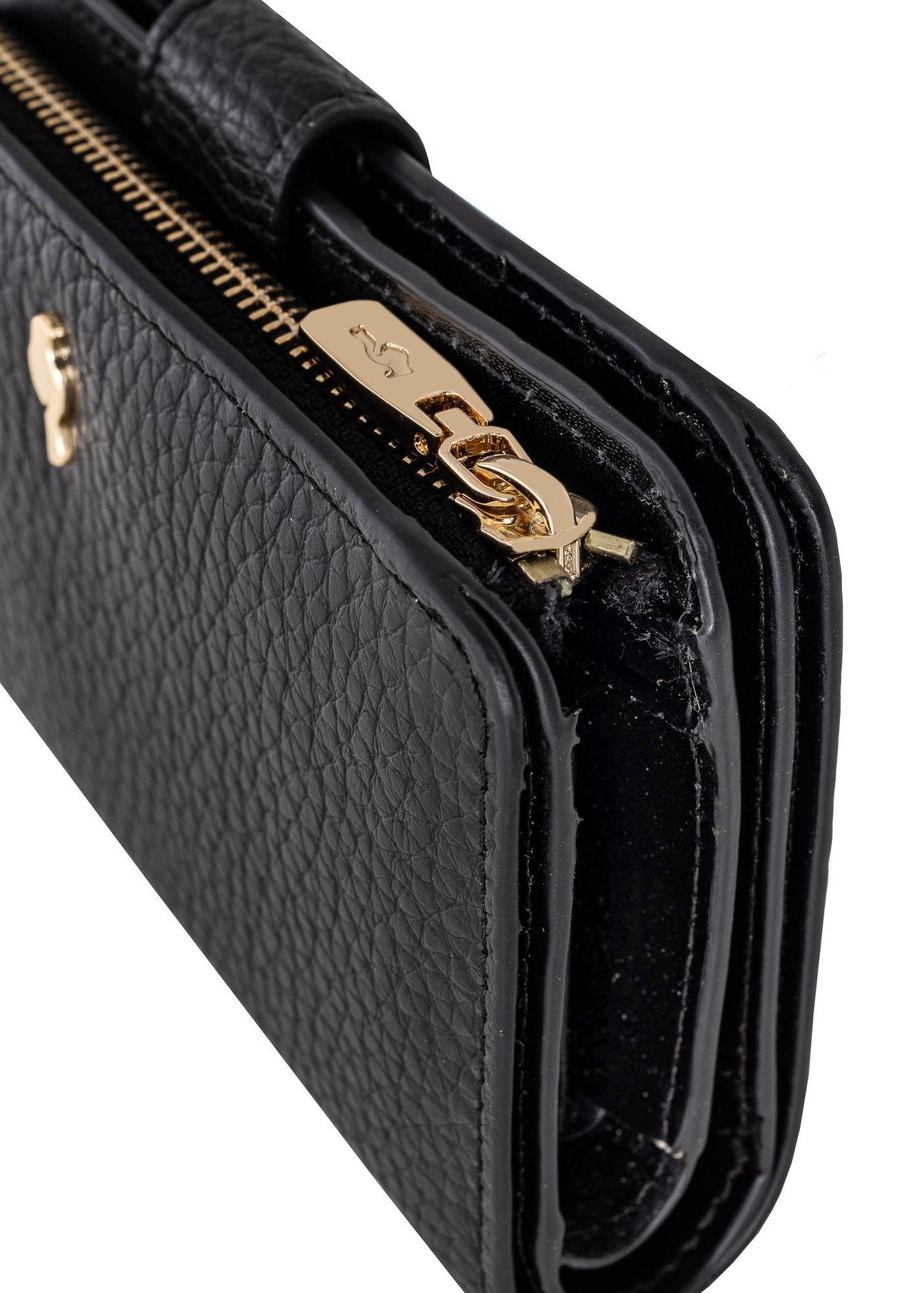 Medium black leather women's wallet PORES-0896R-99(Z25) - close-up detail on white background.