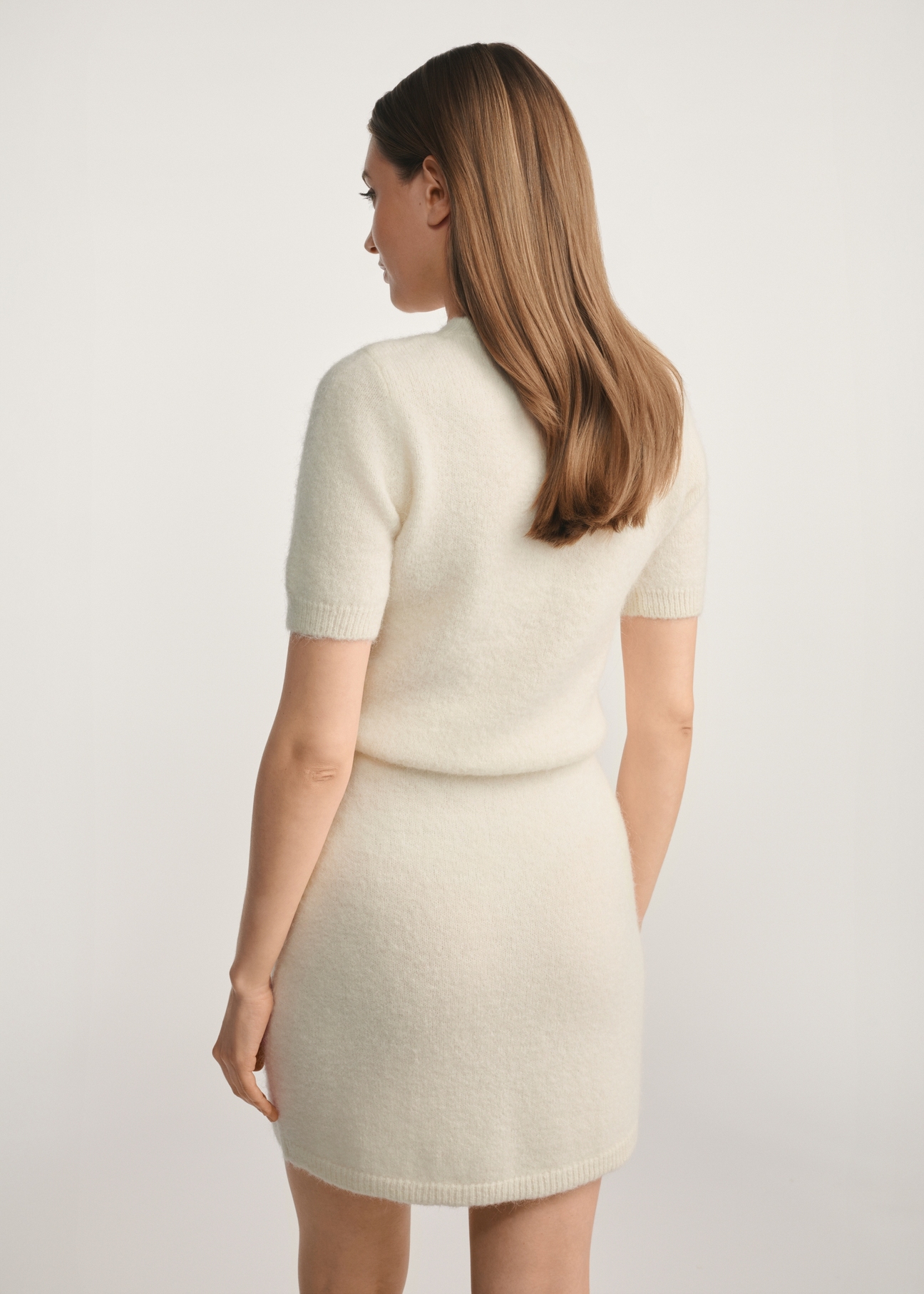Women's wool sweater SWEDT-0256-12(Z25), product view from the back on the model. Half of the silhouette visible.