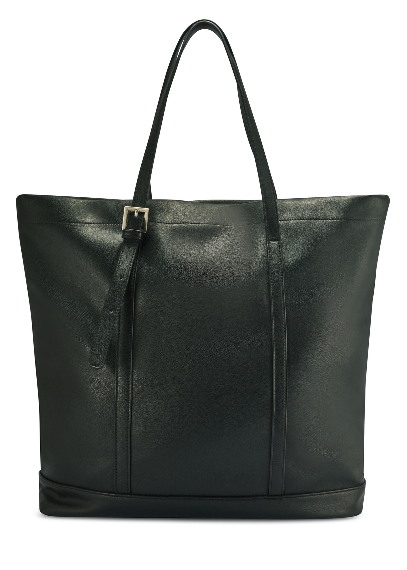 Large black women's shopper handbag TOREC-1067-99(Z25), product view from the back on a white background.