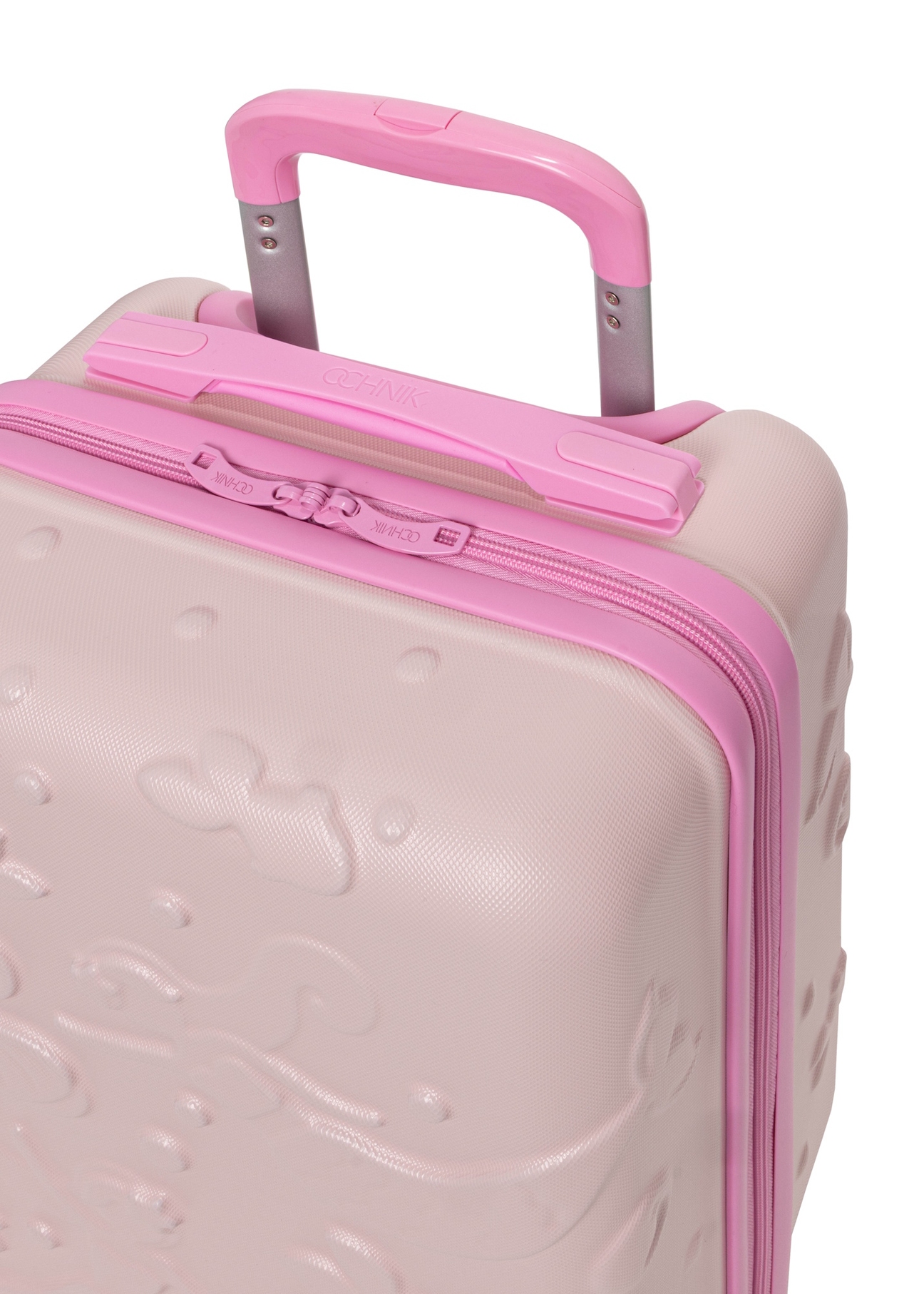 Small pink suitcase on wheels WALAB-0087-5A-18(W26), view of the product handle on a white background.