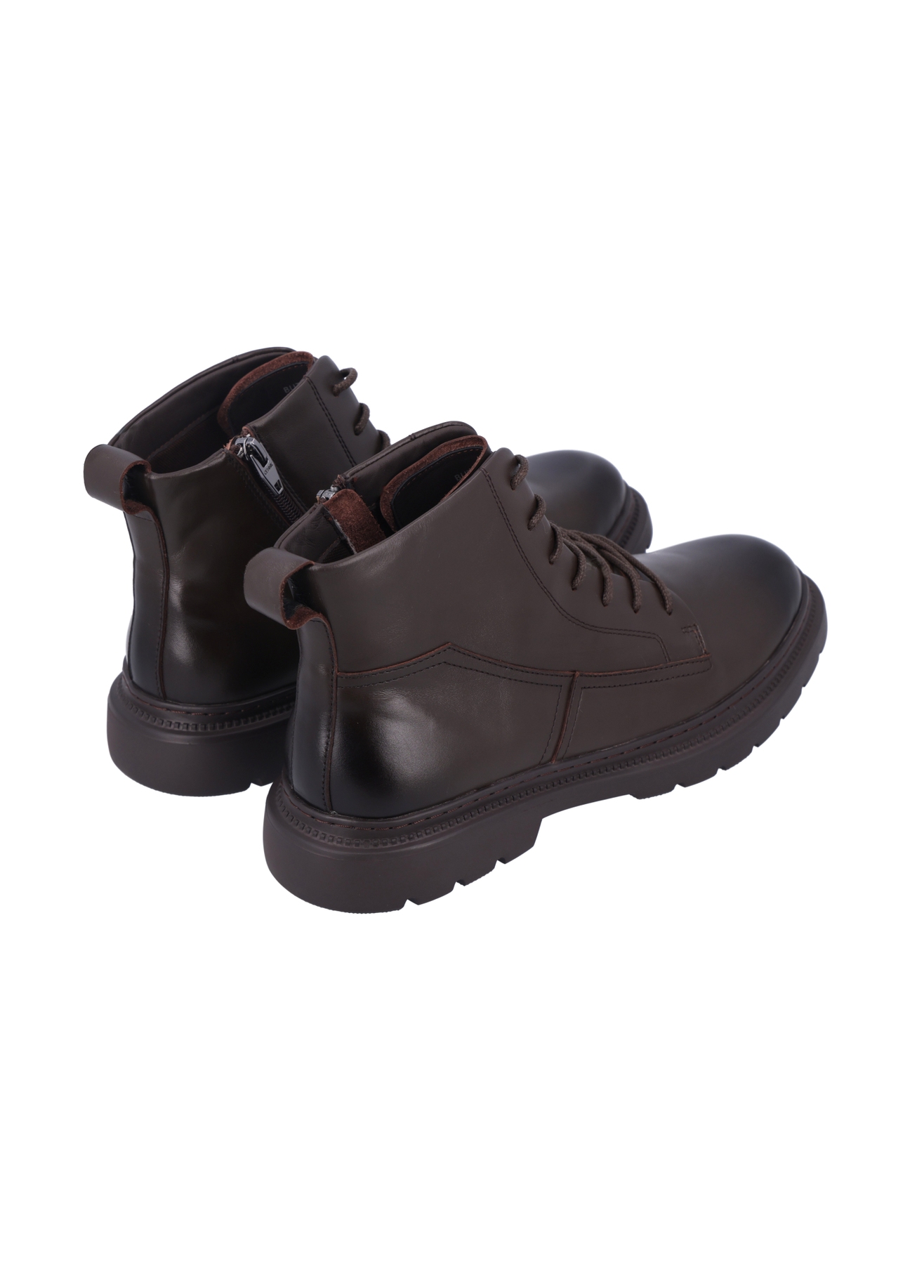 Brown men's lace-up ankle boots BUTYM-0556-1I(Z26), product view from the back on a light background.
