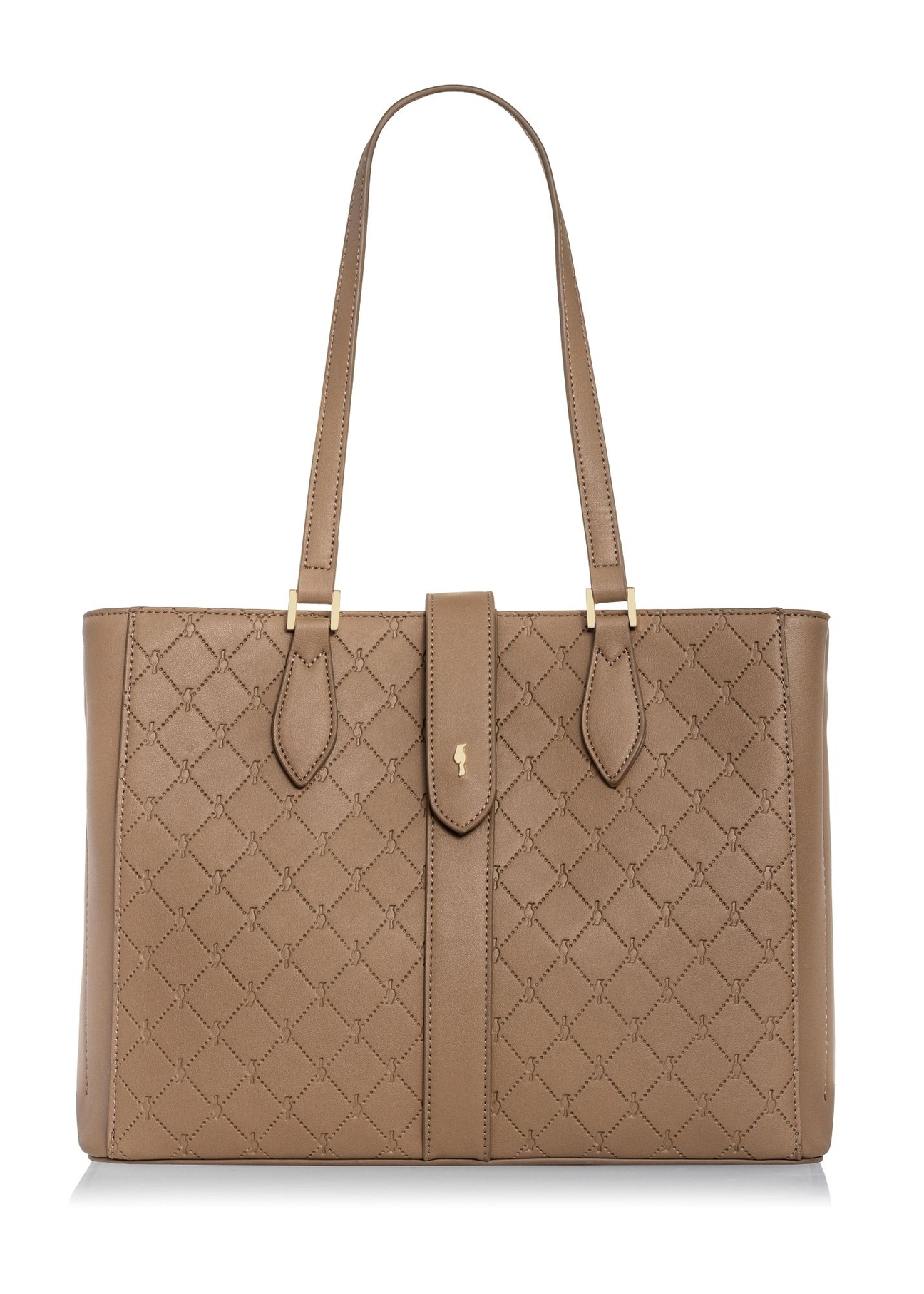 Beige women's handbag with monogram TOREC-0831A-81(Z25) - front product view on white background.