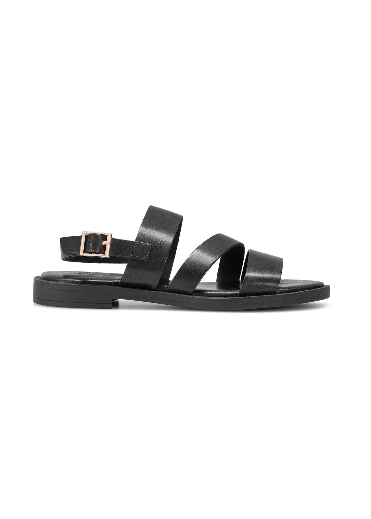 Women's leather sandals in black BUTYD-1152-99(W26), side view of the product on a white background.