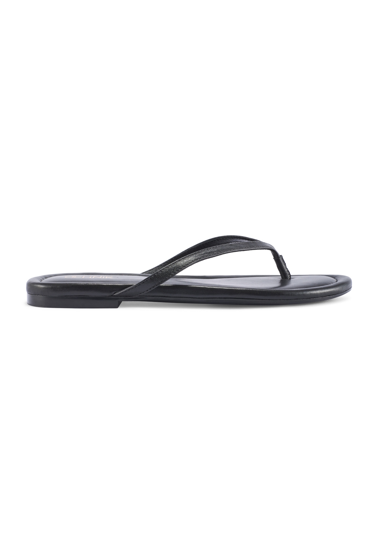 Women's leather flip-flops in black BUTYD-1271-99(W26), side view of the product on a white background.