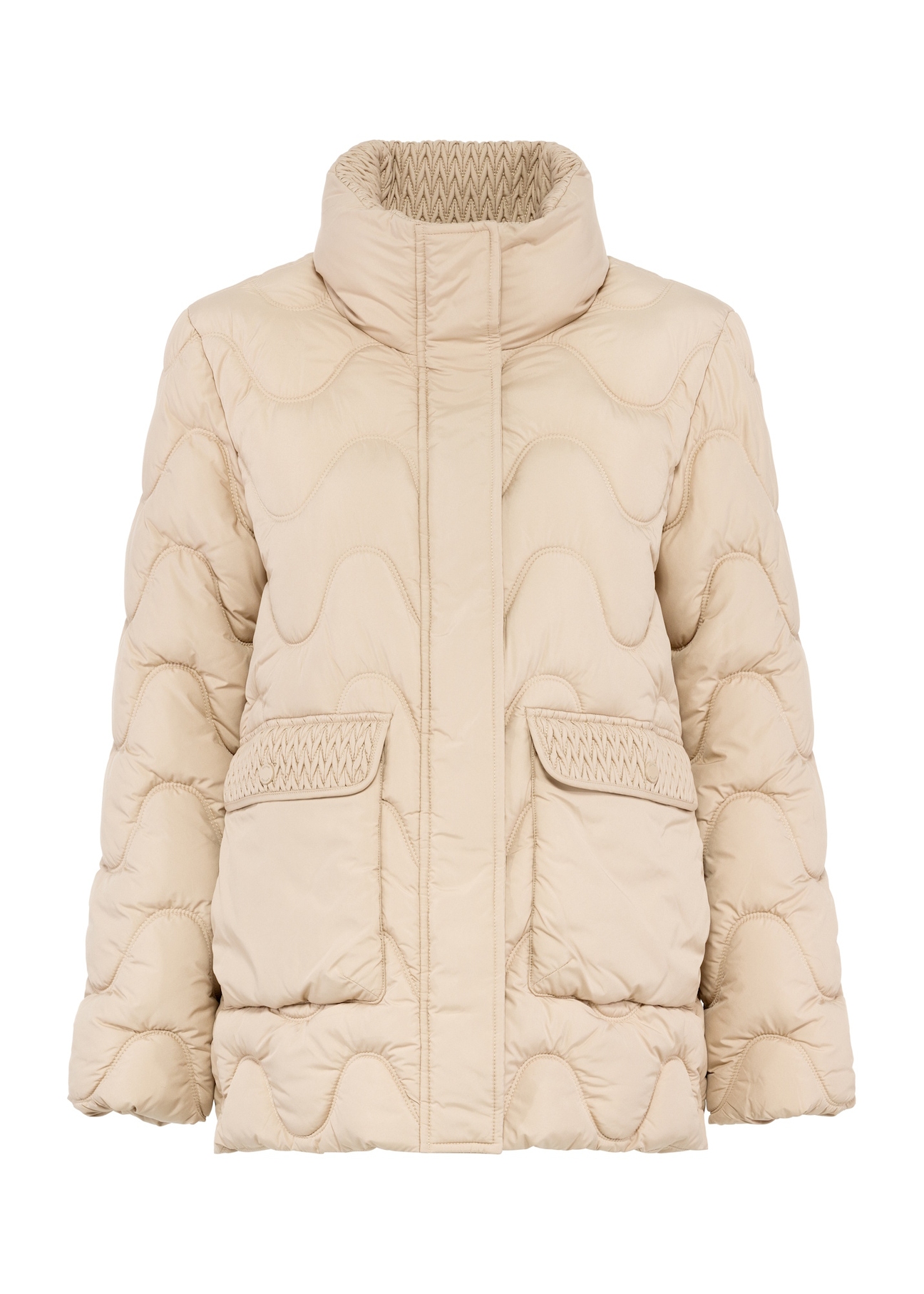 Beige women's quilted jacket KURDT-0606-81(Z25), front product view on white background.
