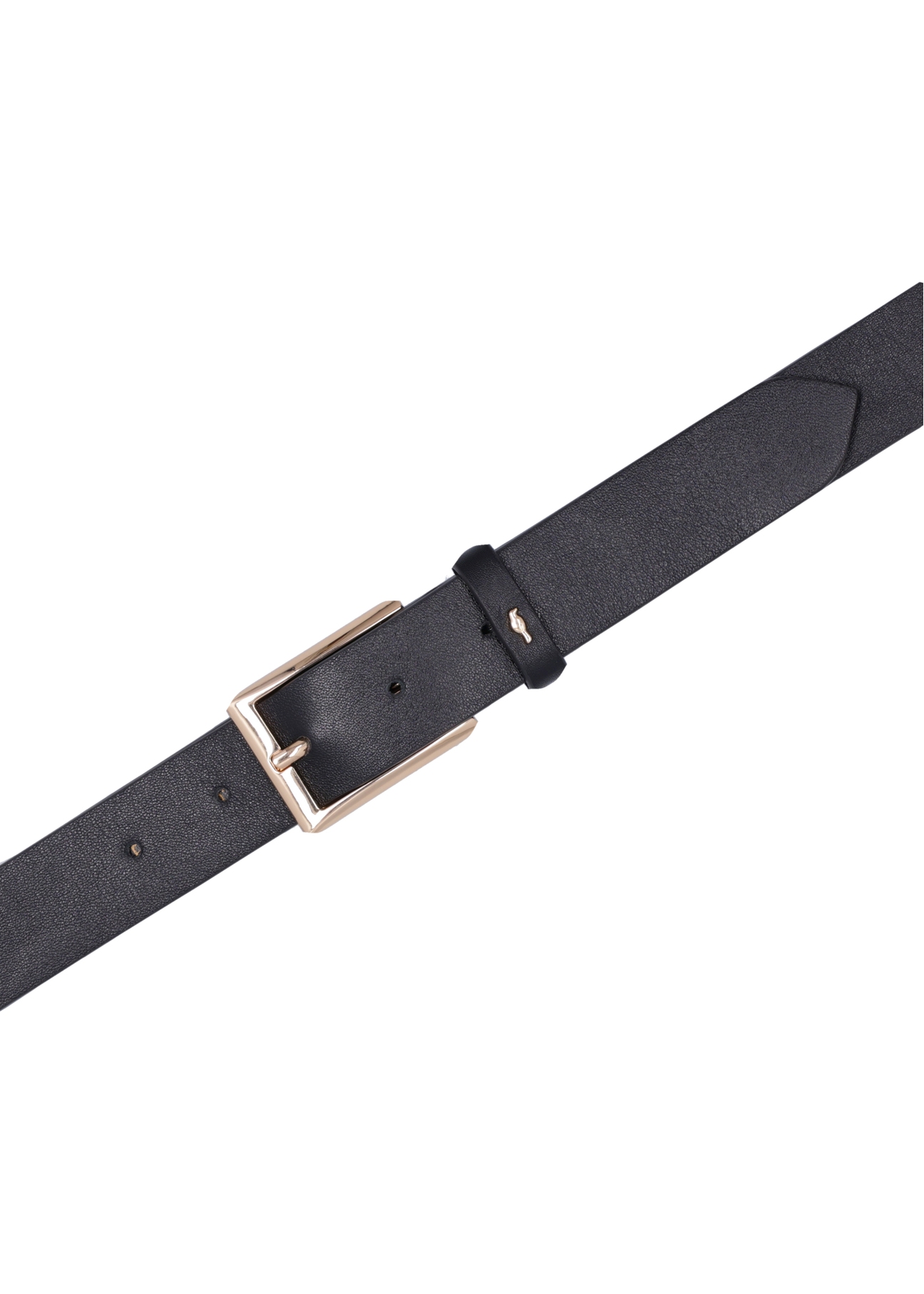 Black leather women's belt PASDS-0346-99(Z26), product view from above on white background.