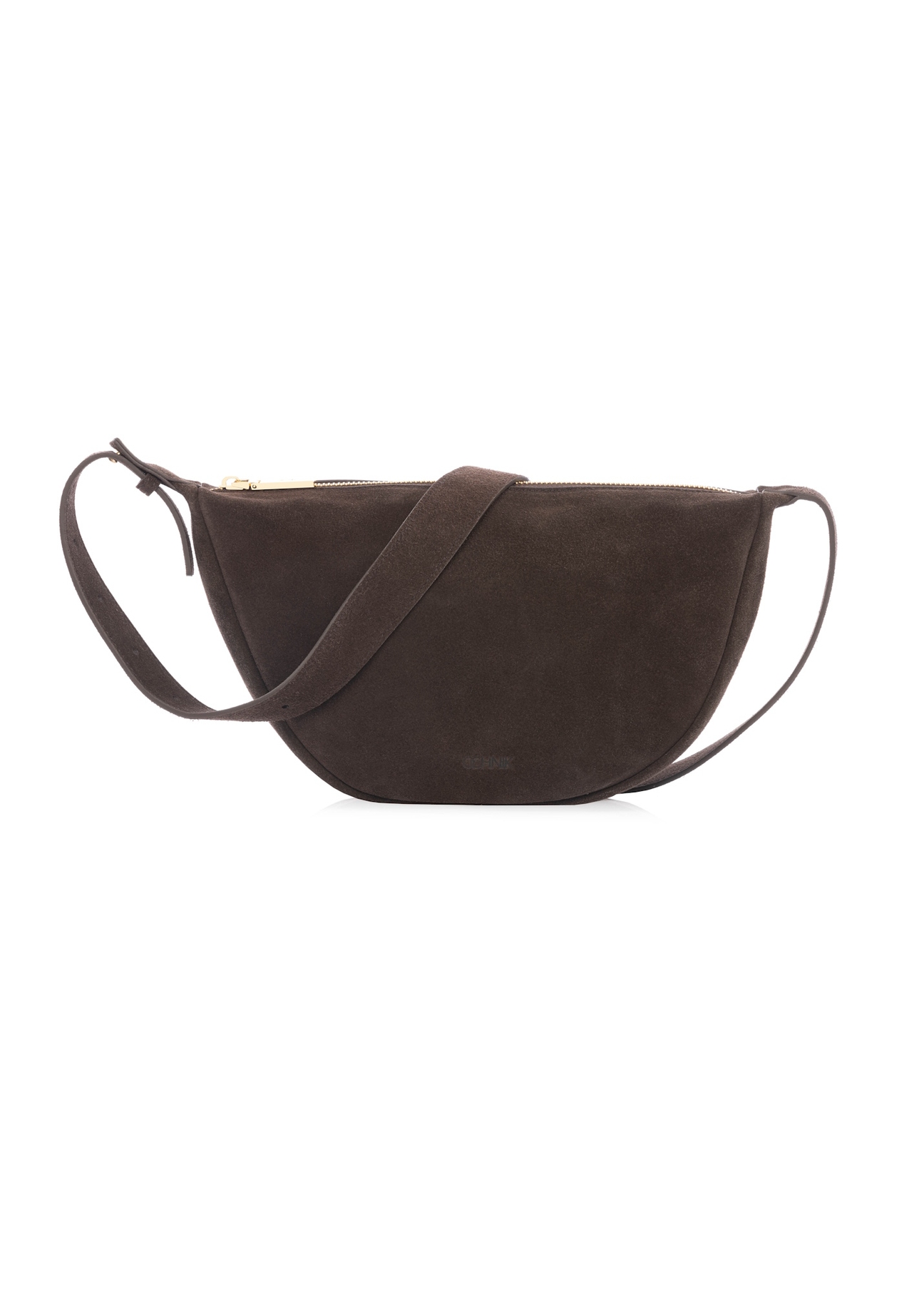 Dark brown leather semi-circular women's handbag TORES-1309-1I(W26), front product view on white background.