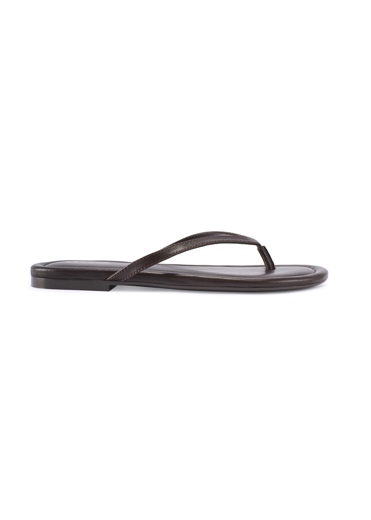 Women's dark brown leather flip-flops BUTYD-1271-1I(W26), side view of the product on a white background.