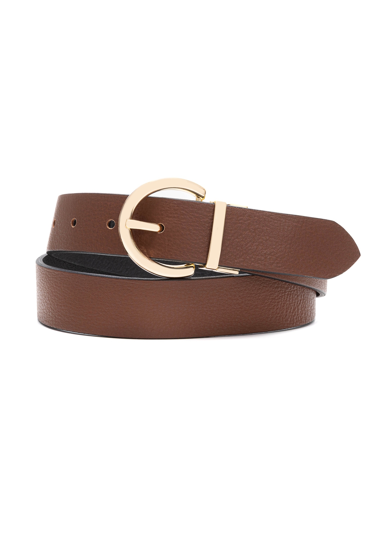 Reversible brown and black women's belt PASDS-0175B-88(Z25), front product view on white background.